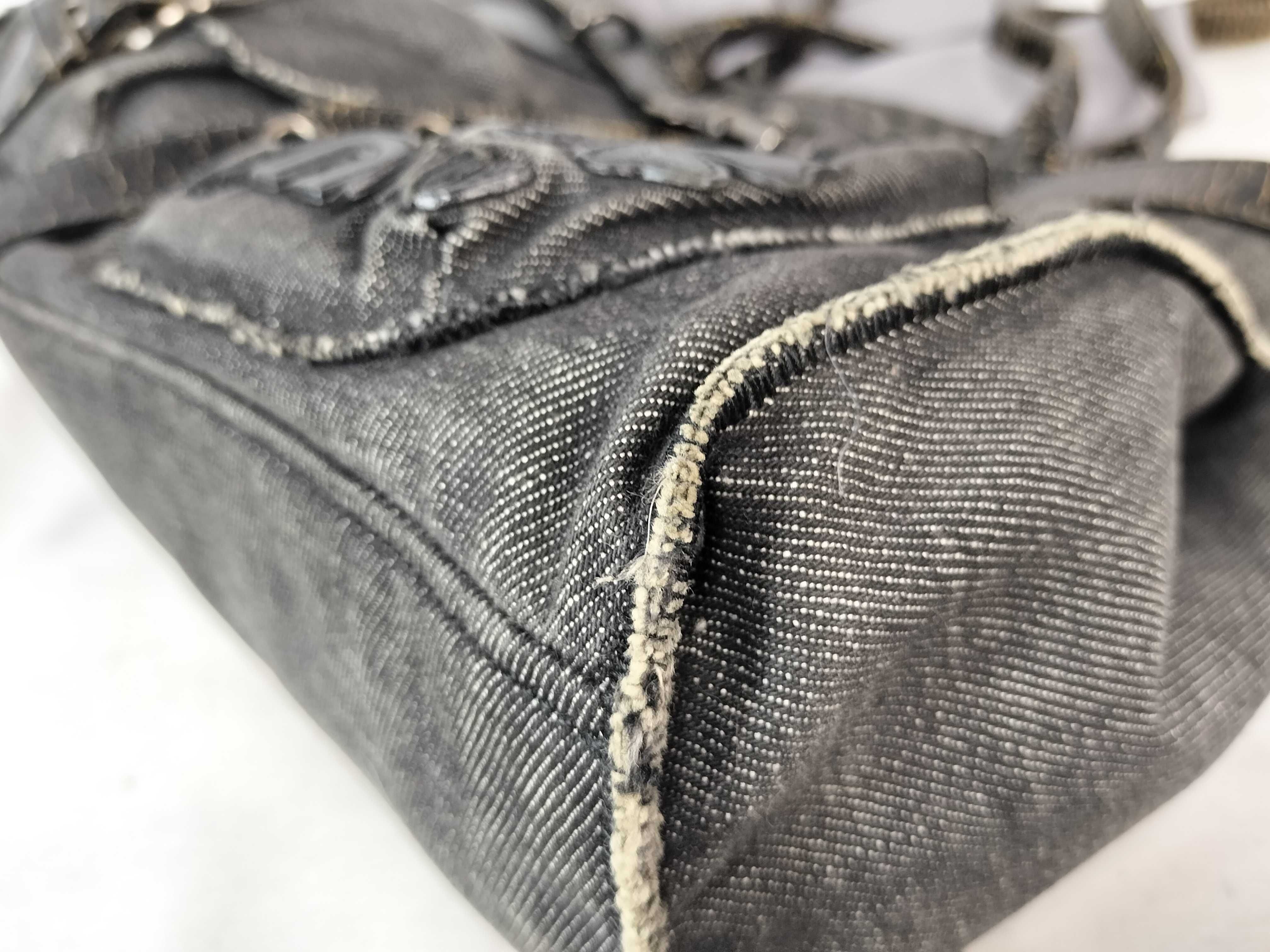denim archive vintage-processed patchwork beaded leather embroidered black tote bag with tag/dust bag. — view 6