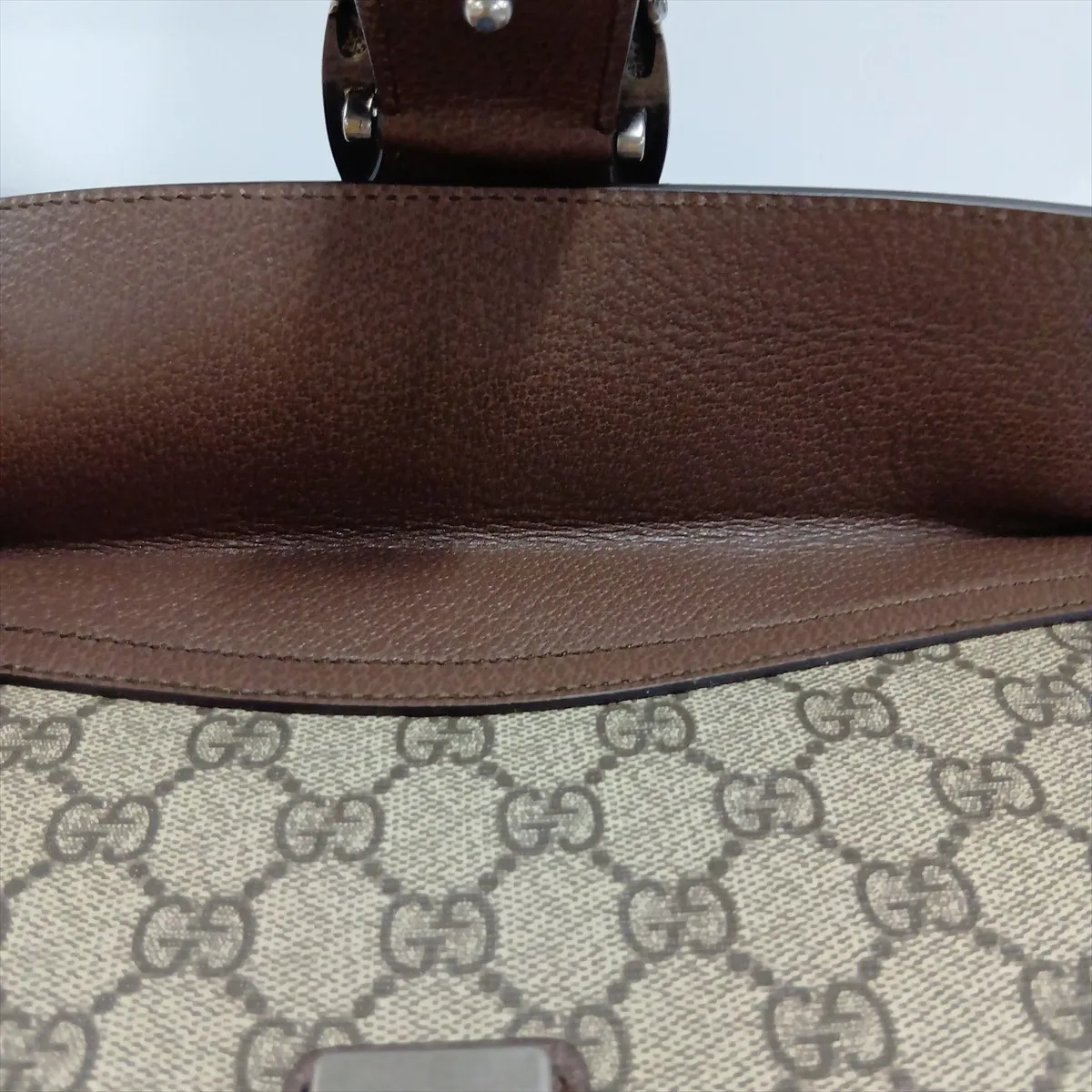 GG Supreme 621512 PVC x Leather Chain Shoulder Bag, Beige x Brown — view 11