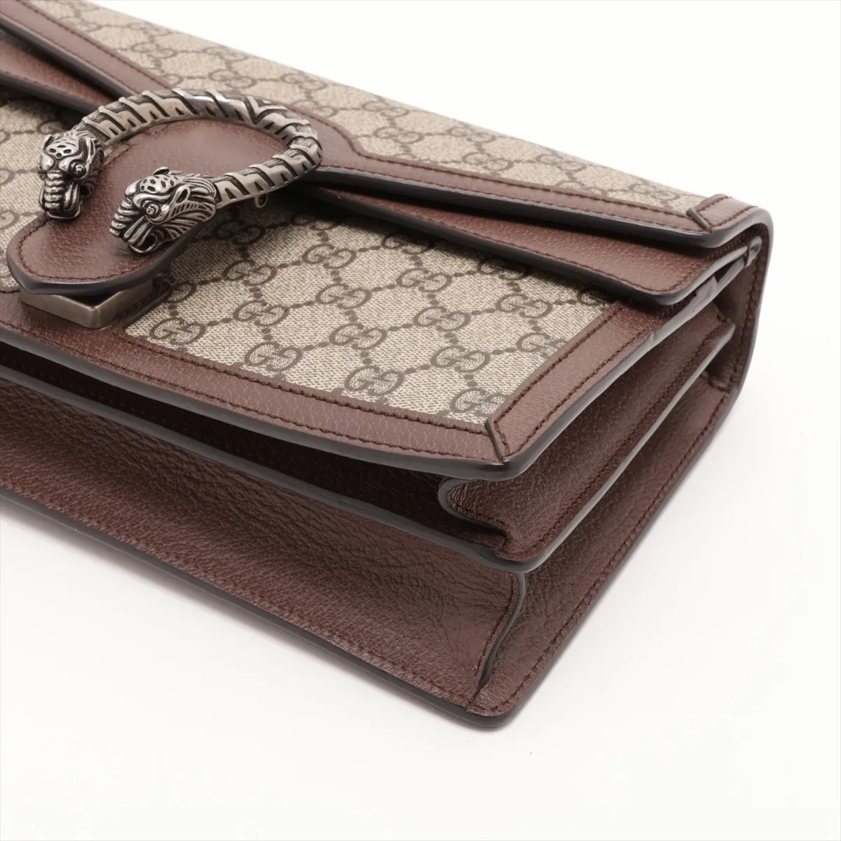 GG Supreme 621512 PVC x Leather Chain Shoulder Bag, Beige x Brown — view 3