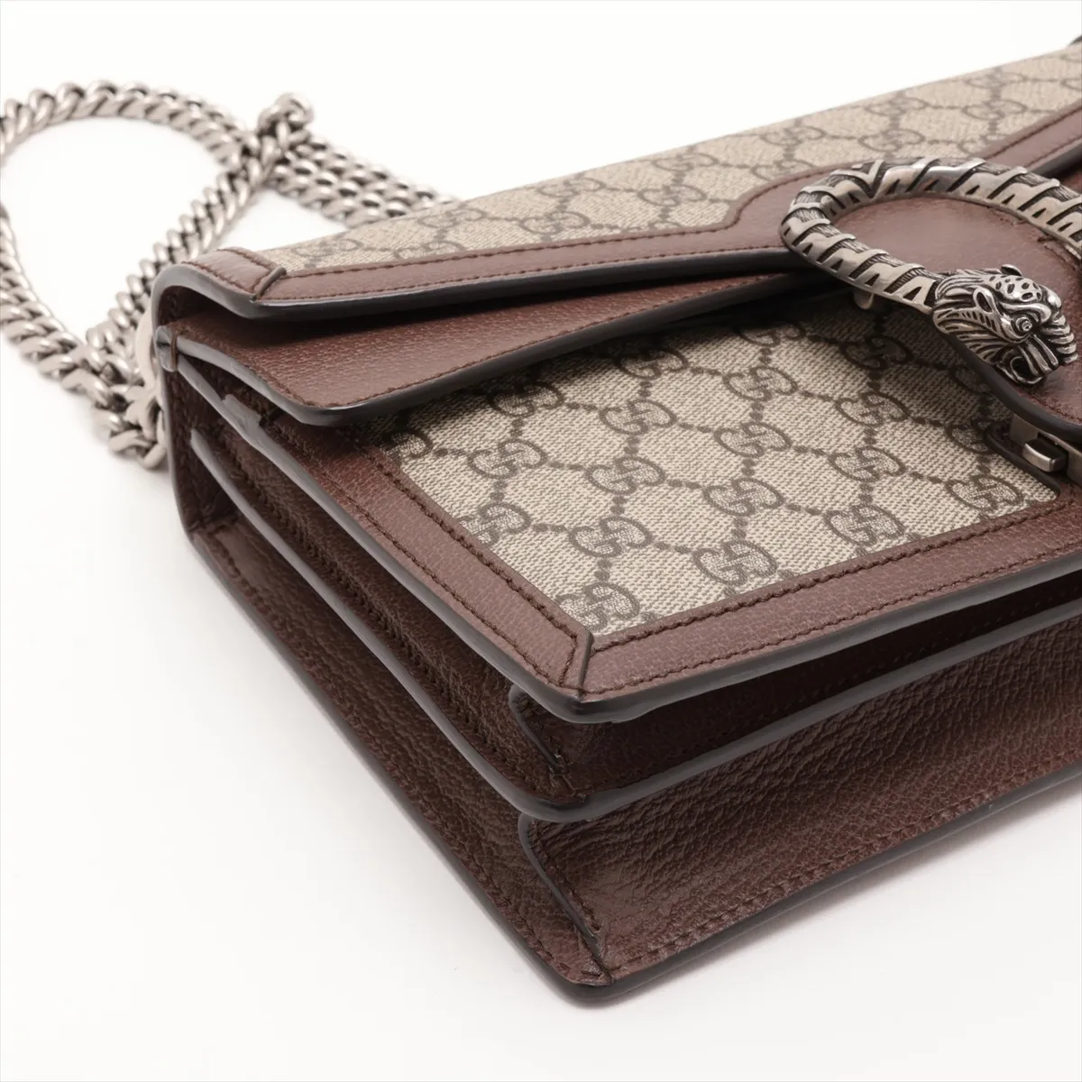 GG Supreme 621512 PVC x Leather Chain Shoulder Bag, Beige x Brown — view 4