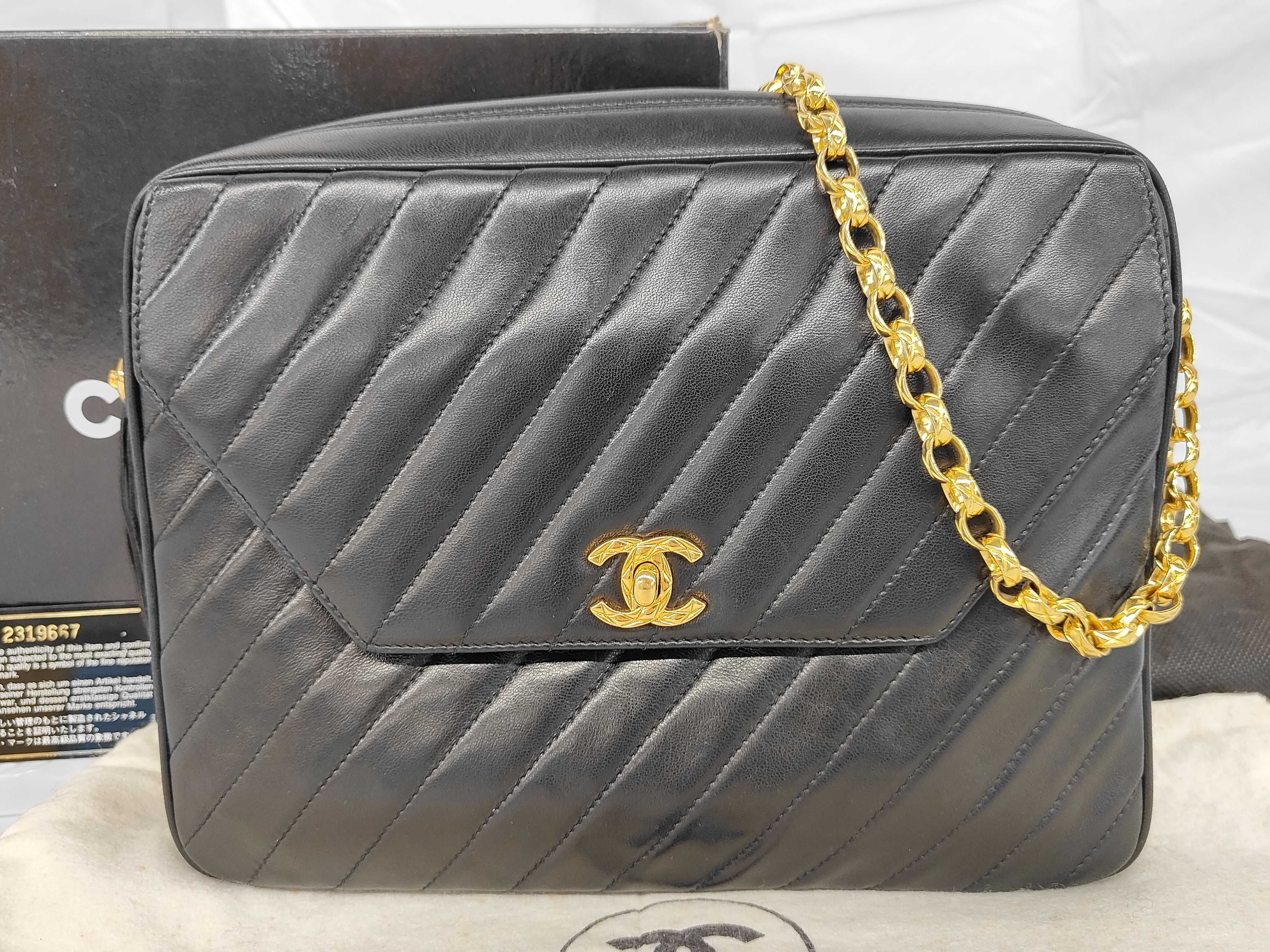 Lambskin Bias Stitch Chain Shoulder Bag with Fringe and Gold Hardware, Black, with Box and Dust Bag.