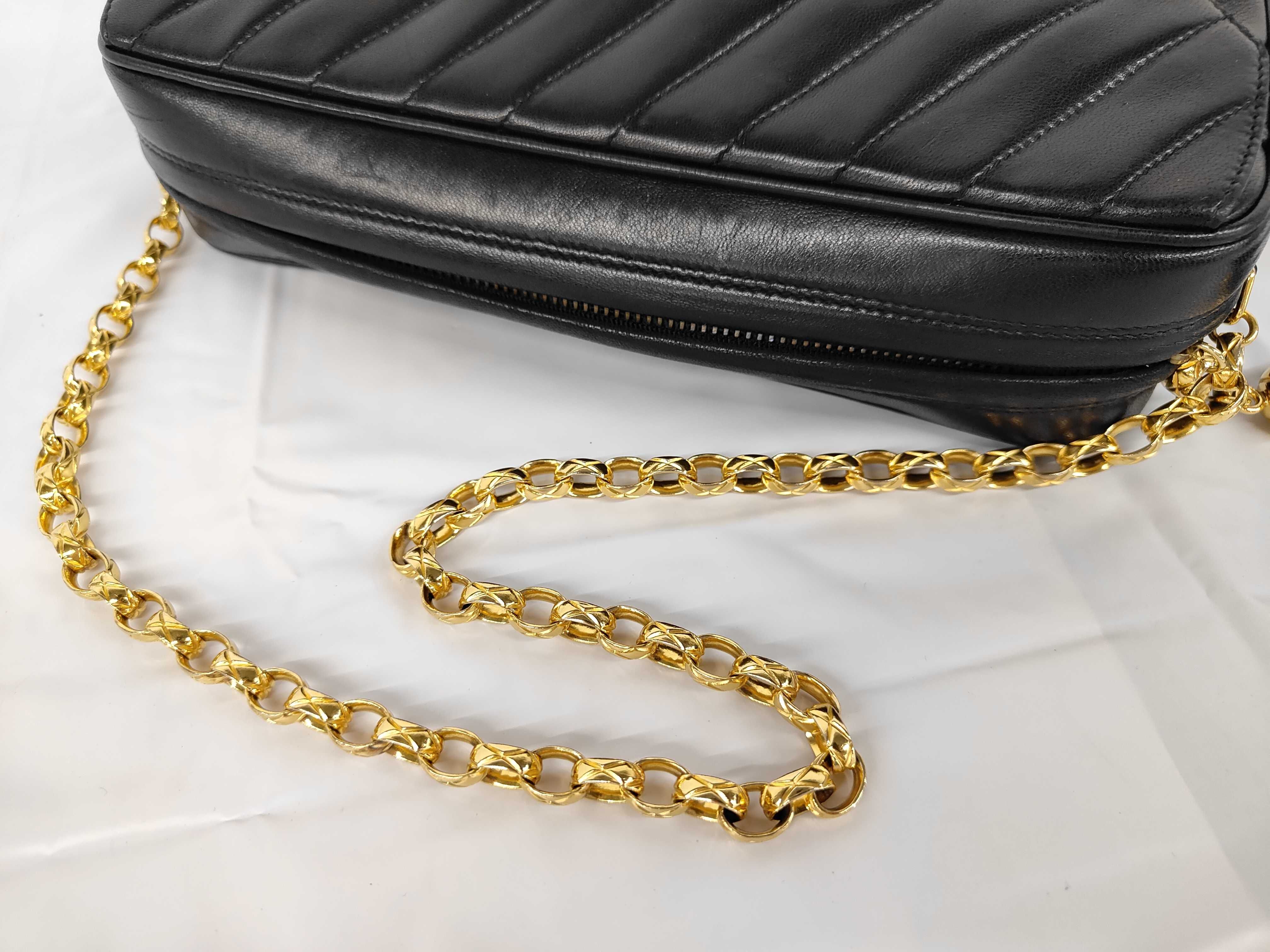 Lambskin Bias Stitch Chain Shoulder Bag with Fringe and Gold Hardware, Black, with Box and Dust Bag. — view 3