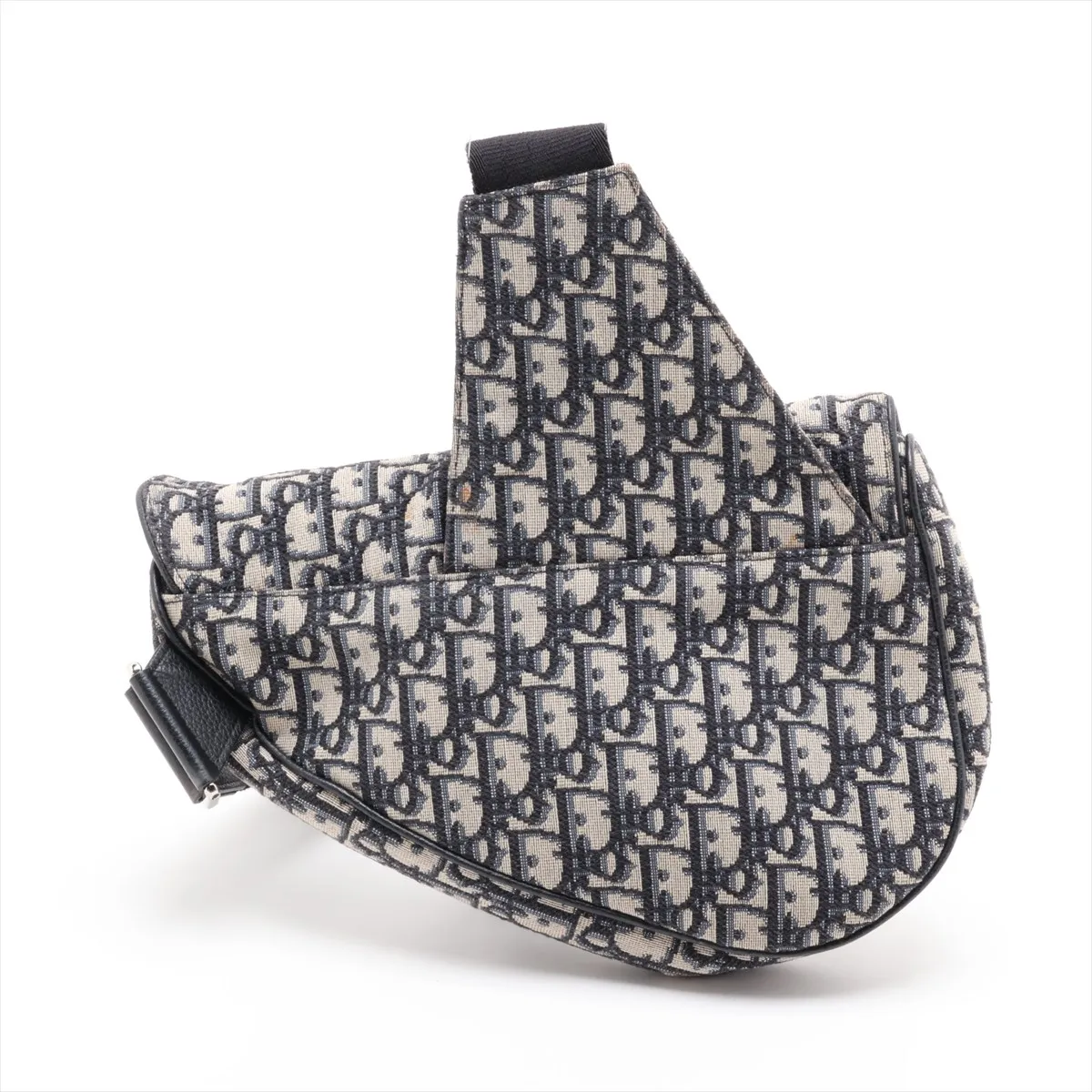 Oblique Saddle Canvas x Leather Body Bag, Navy — view 2