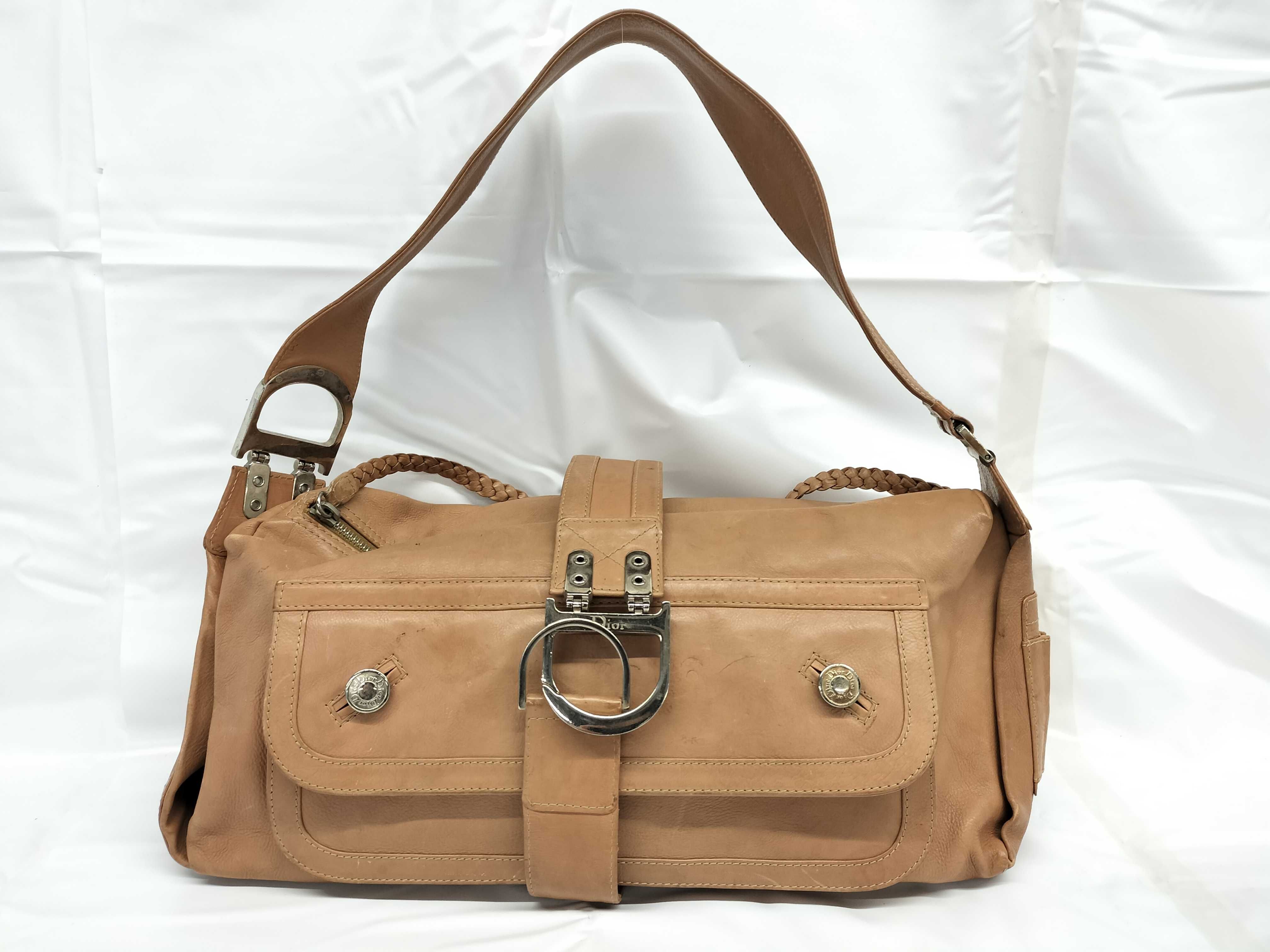 ChristianDior Shoulder Bag, Beige Leather