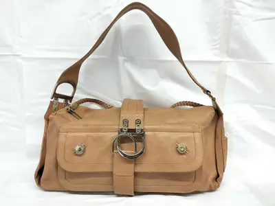 ChristianDior Shoulder Bag, Beige Leather