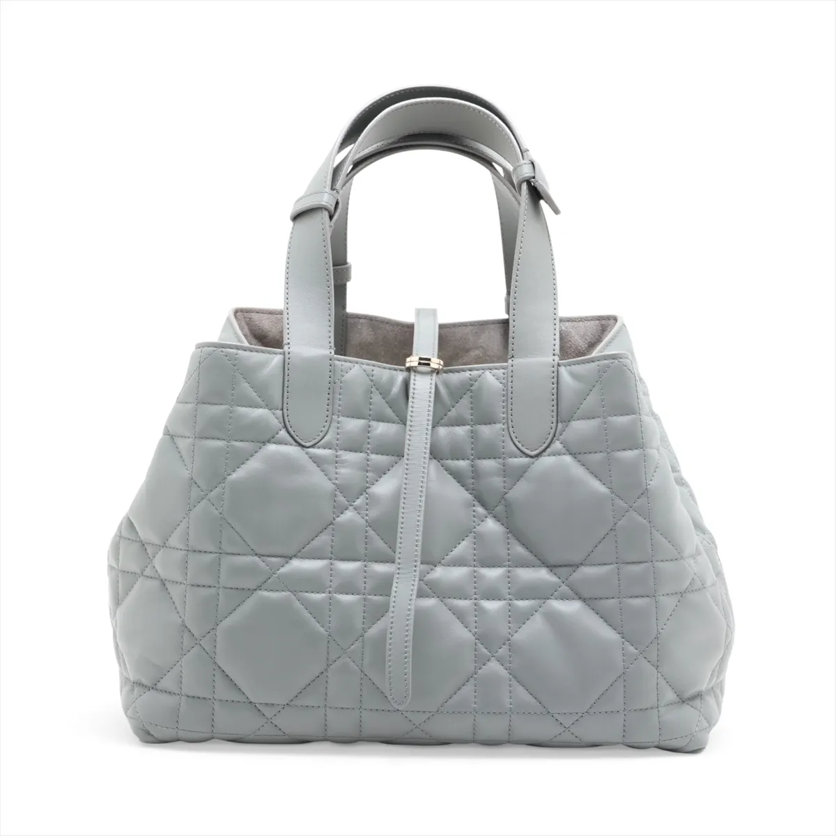 Macro Cannage Toujours Leather Handbag, Gray — view 2