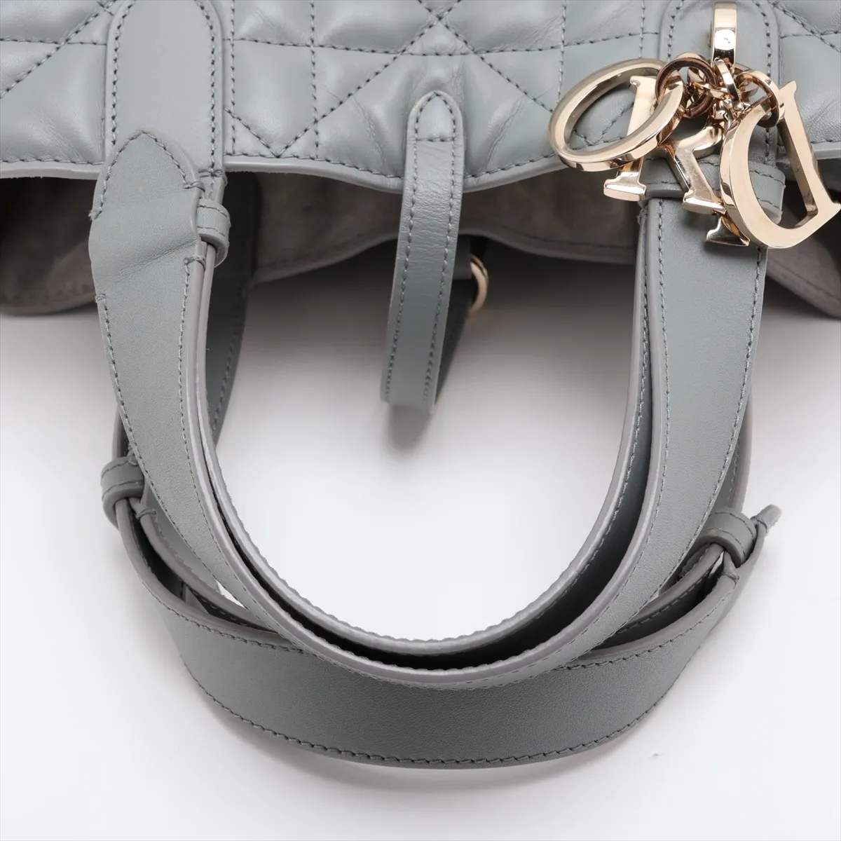 Macro Cannage Toujours Leather Handbag, Gray — view 5