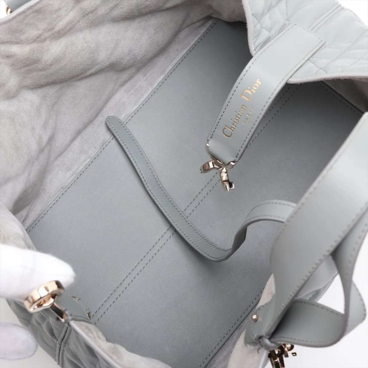 Macro Cannage Toujours Leather Handbag, Gray — view 7