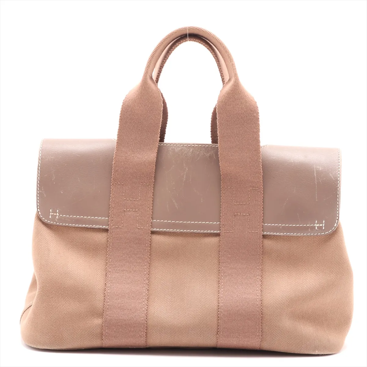 Valparaiso PM Toile Chevron x Leather Etoupe Silver Hardware — view 2