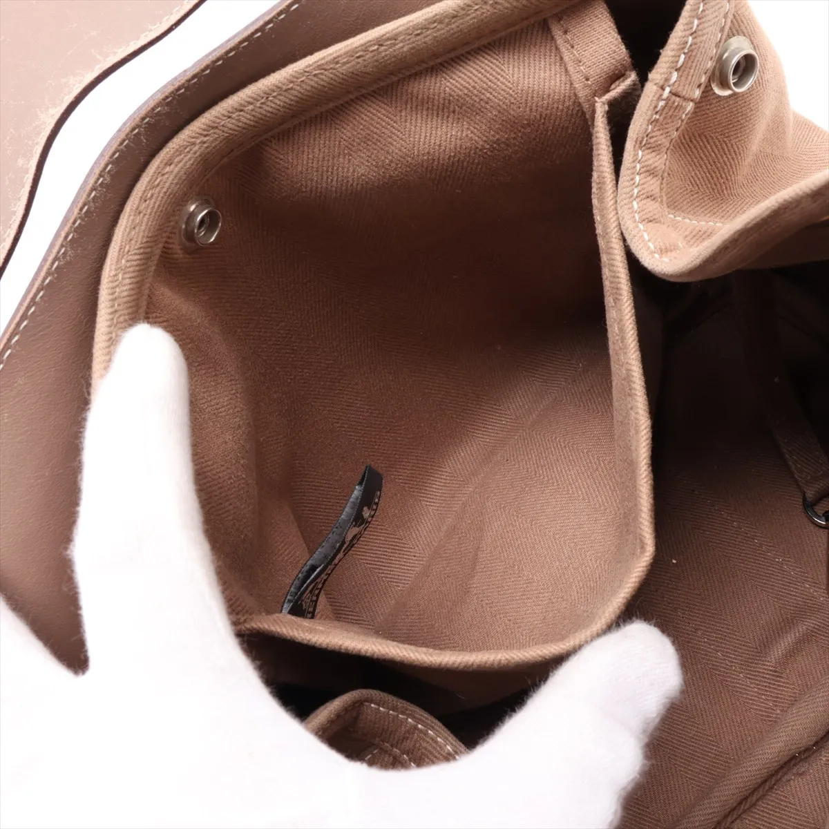 Valparaiso PM Toile Chevron x Leather Etoupe Silver Hardware — view 8
