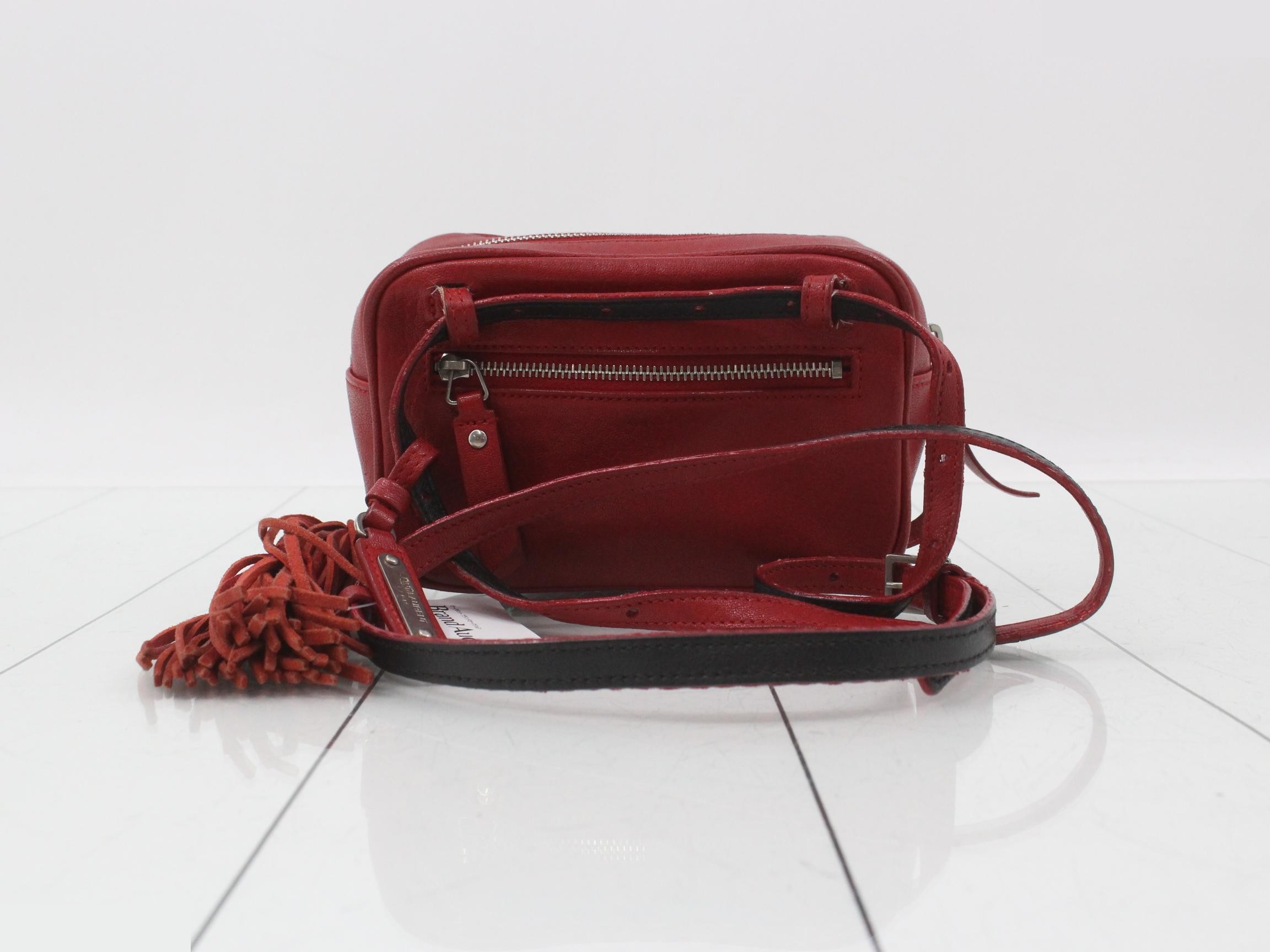 Crossbody bag, leather/red, S-shaped hardware, with fringe. — view 2