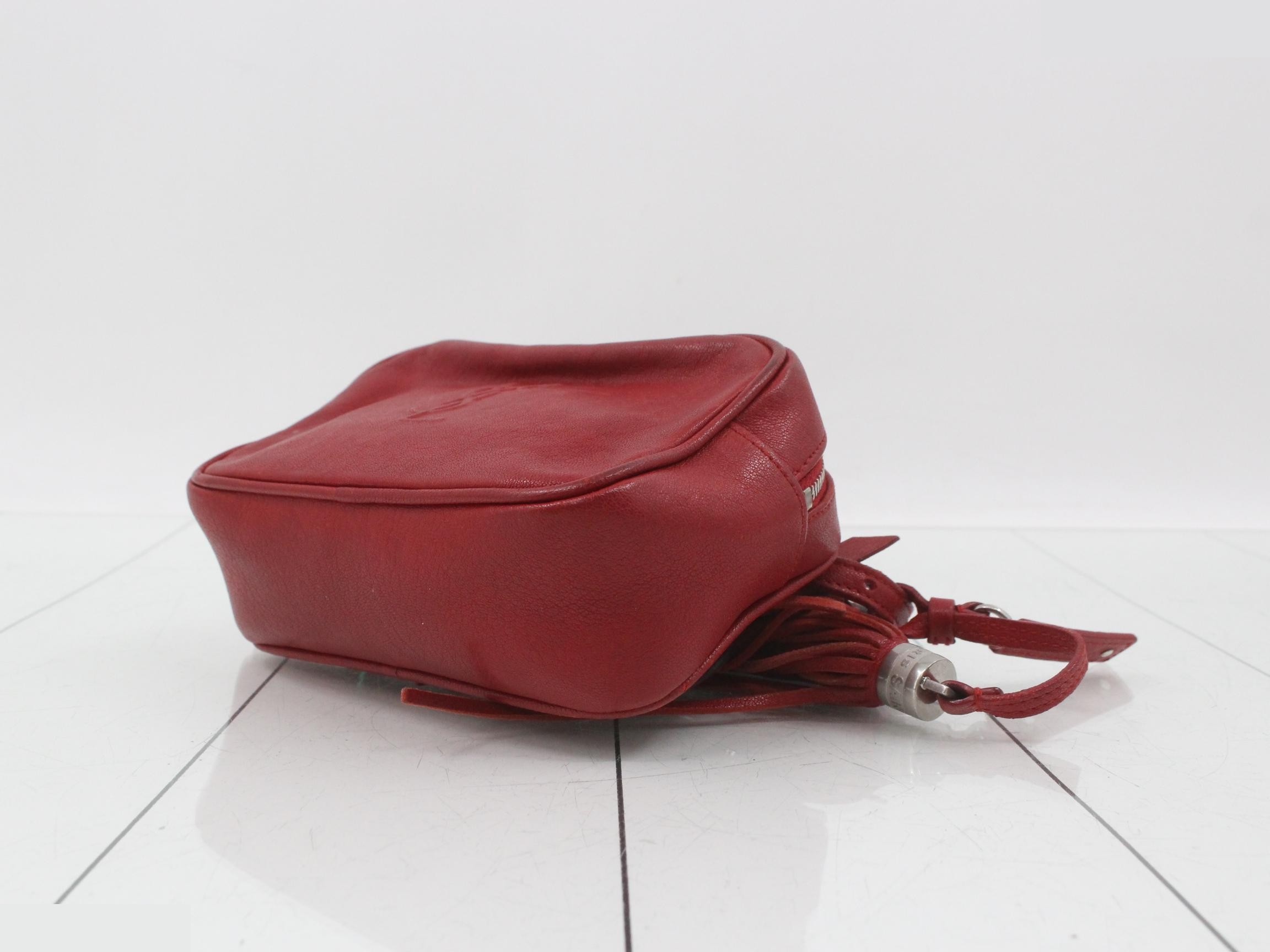 Crossbody bag, leather/red, S-shaped hardware, with fringe. — view 6