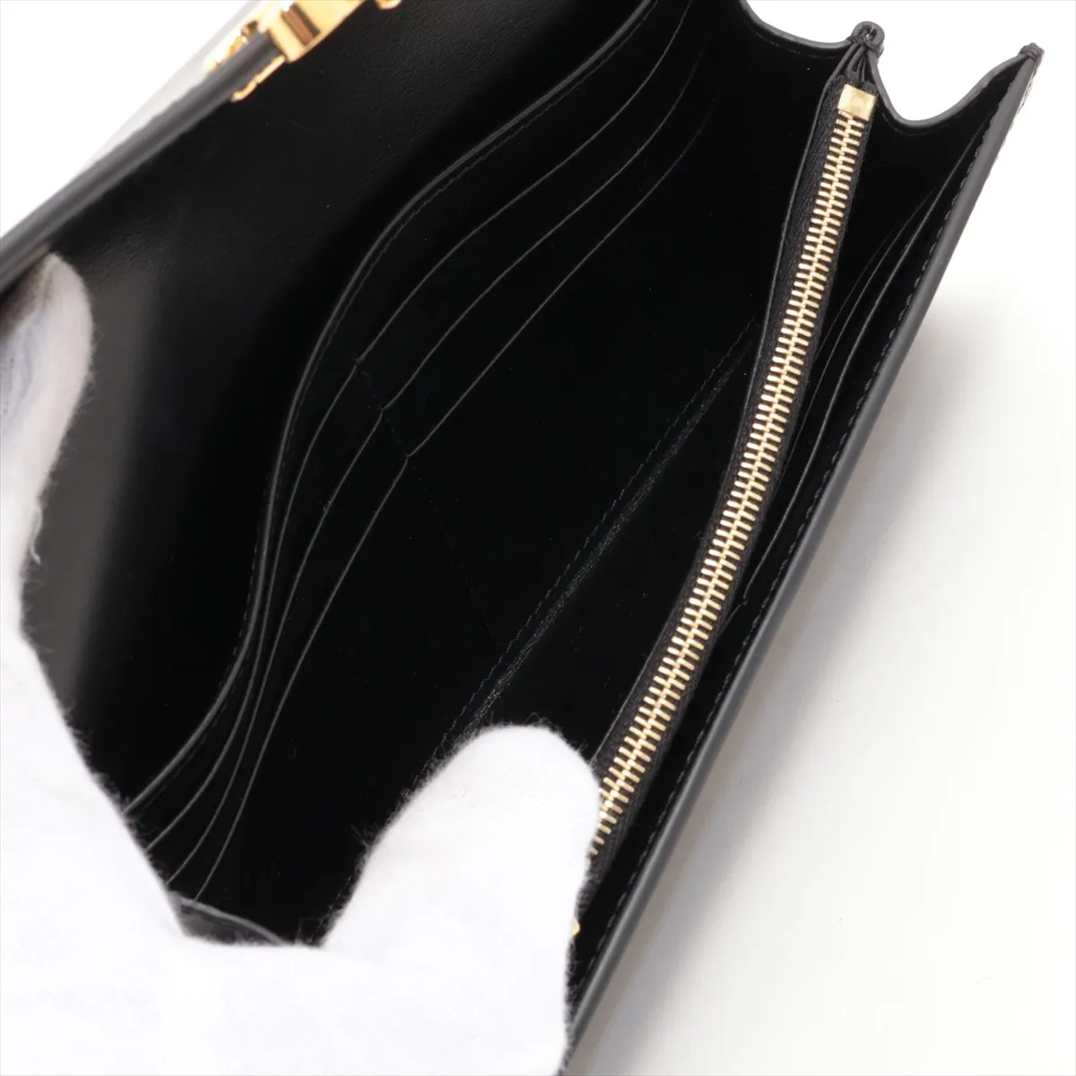 Triomphe Large Wallet Leather Long Wallet Black — view 5