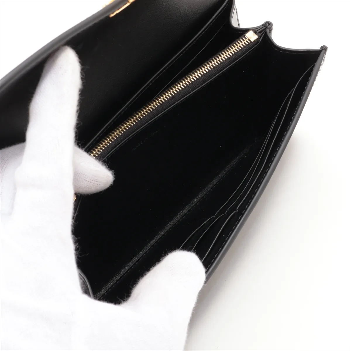 Triomphe Large Wallet Leather Long Wallet Black — view 6
