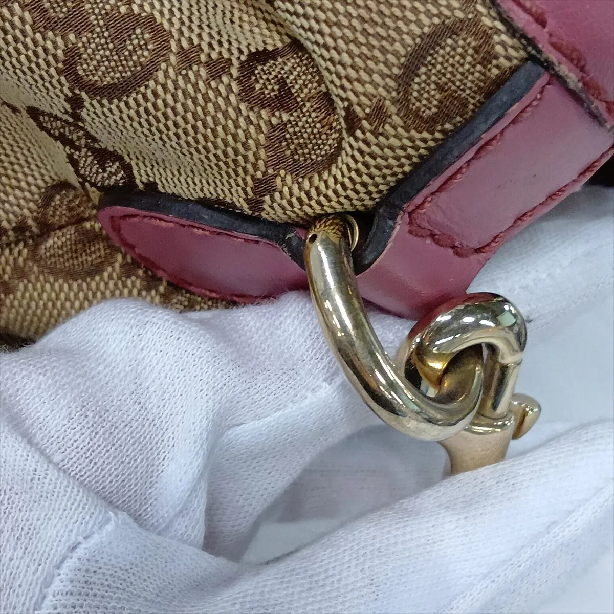 GG Canvas Sukey 247902 Canvas x Leather 2-Way Handbag Beige x Pink — view 15