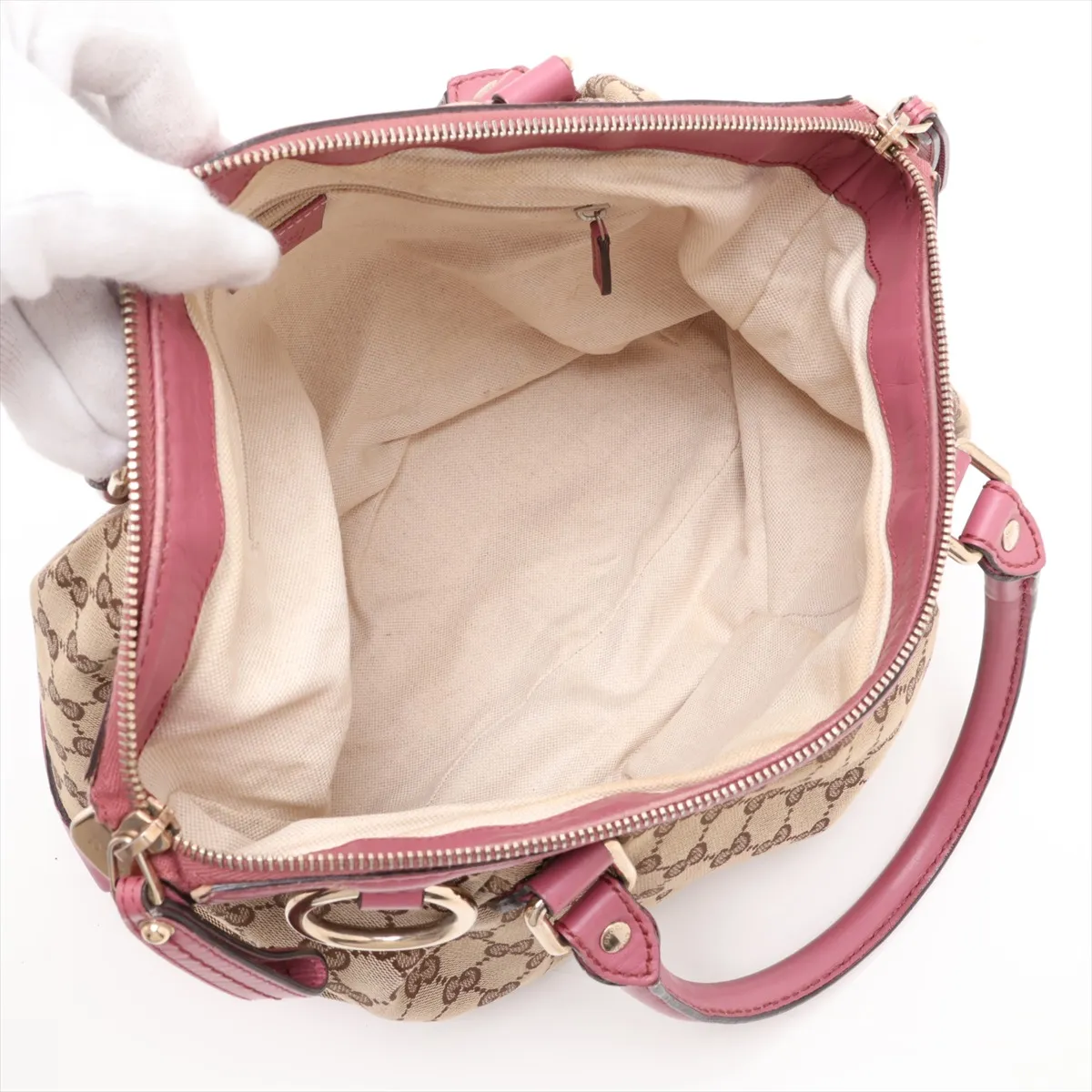 GG Canvas Sukey 247902 Canvas x Leather 2-Way Handbag Beige x Pink — view 8