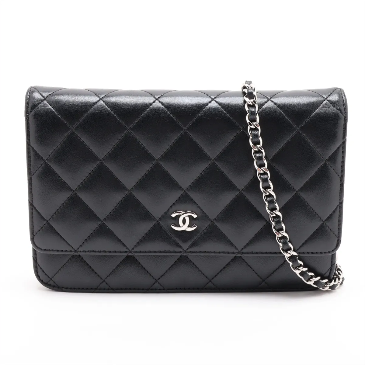 Matelassé Lambskin Chain Wallet, Black with Silver Hardware, 25050343, Serial Number 25