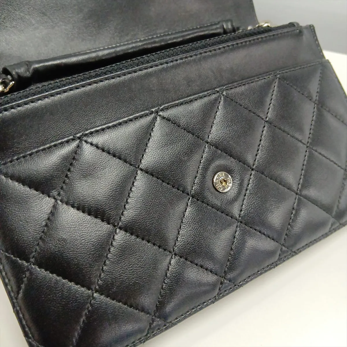Matelassé Lambskin Chain Wallet, Black with Silver Hardware, 25050343, Serial Number 25 — view 15