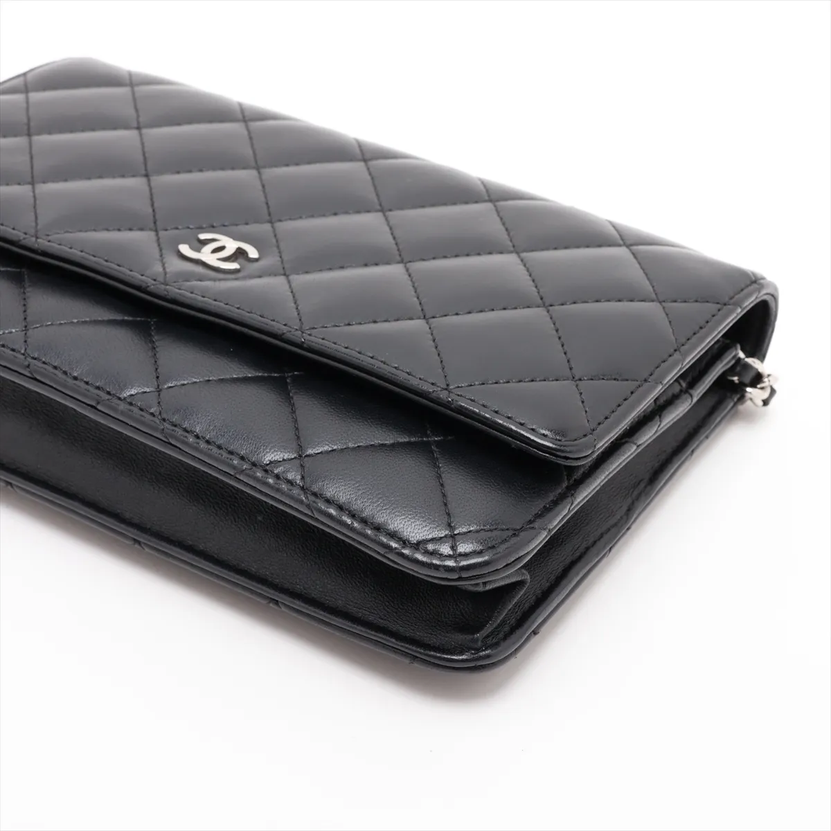 Matelassé Lambskin Chain Wallet, Black with Silver Hardware, 25050343, Serial Number 25 — view 3