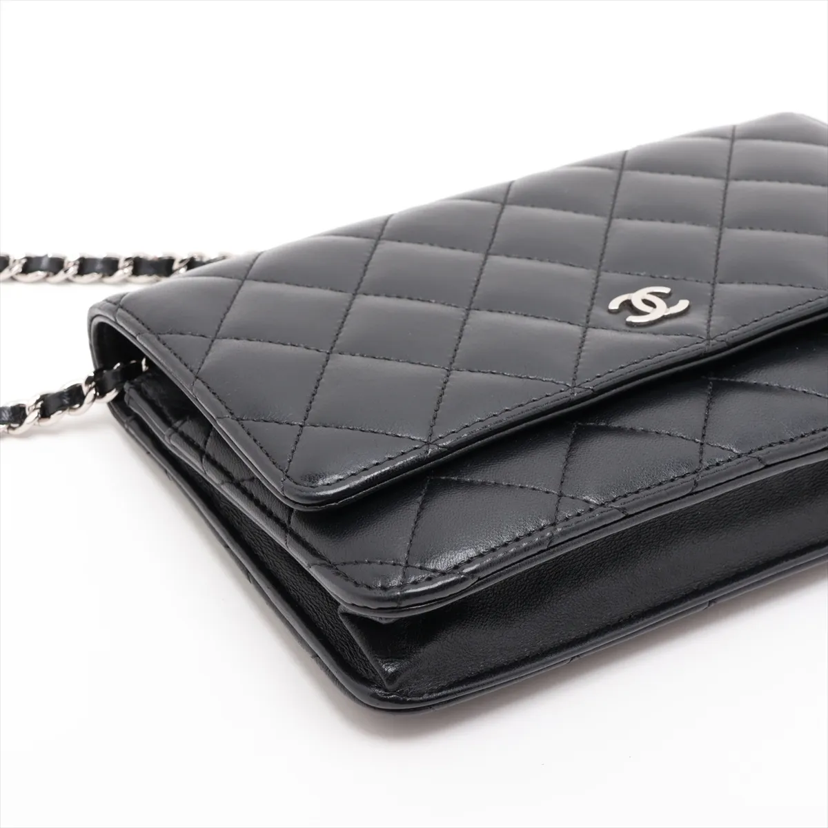 Matelassé Lambskin Chain Wallet, Black with Silver Hardware, 25050343, Serial Number 25 — view 4