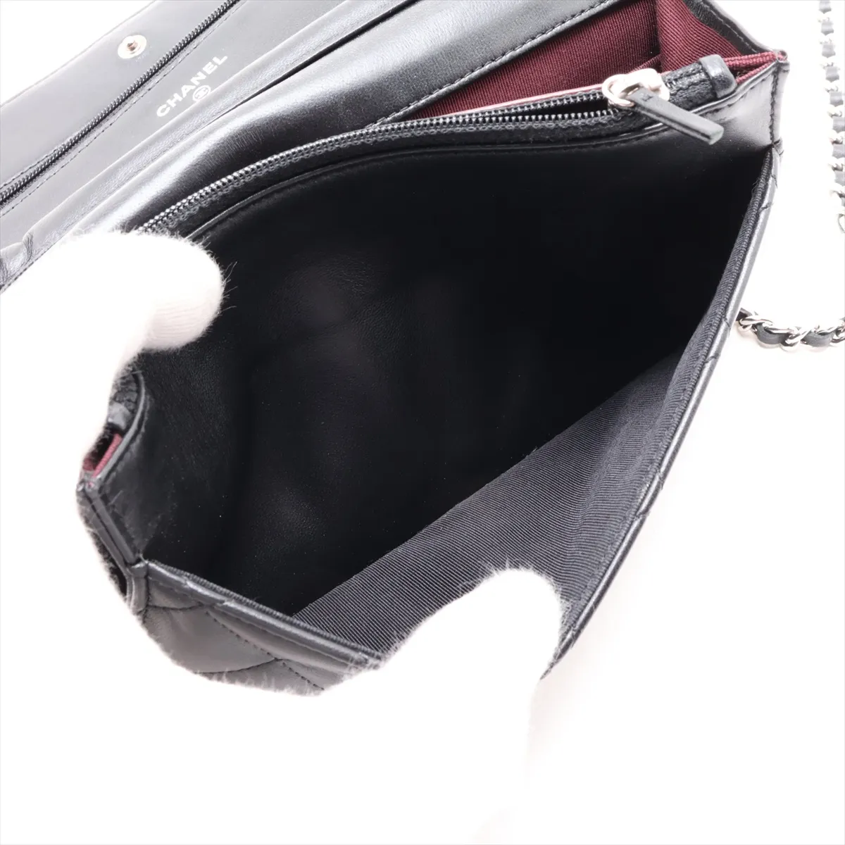 Matelassé Lambskin Chain Wallet, Black with Silver Hardware, 25050343, Serial Number 25 — view 6