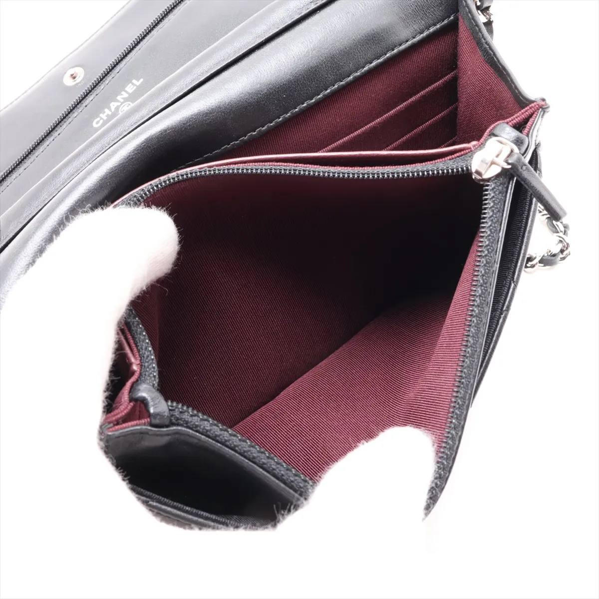 Matelassé Lambskin Chain Wallet, Black with Silver Hardware, 25050343, Serial Number 25 — view 7