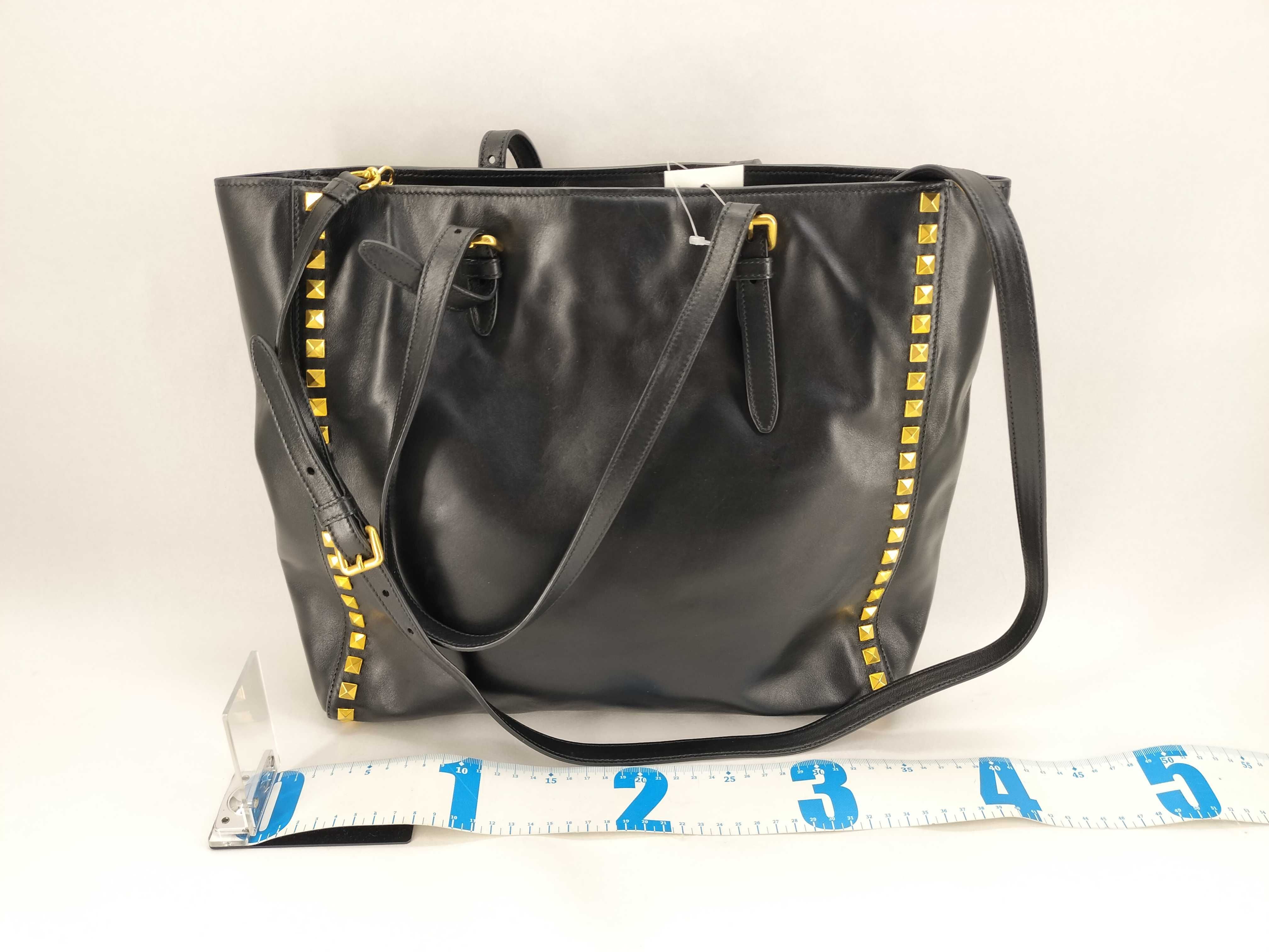 Leather Black Shoulder Tote Studded Tote Bag — view 2