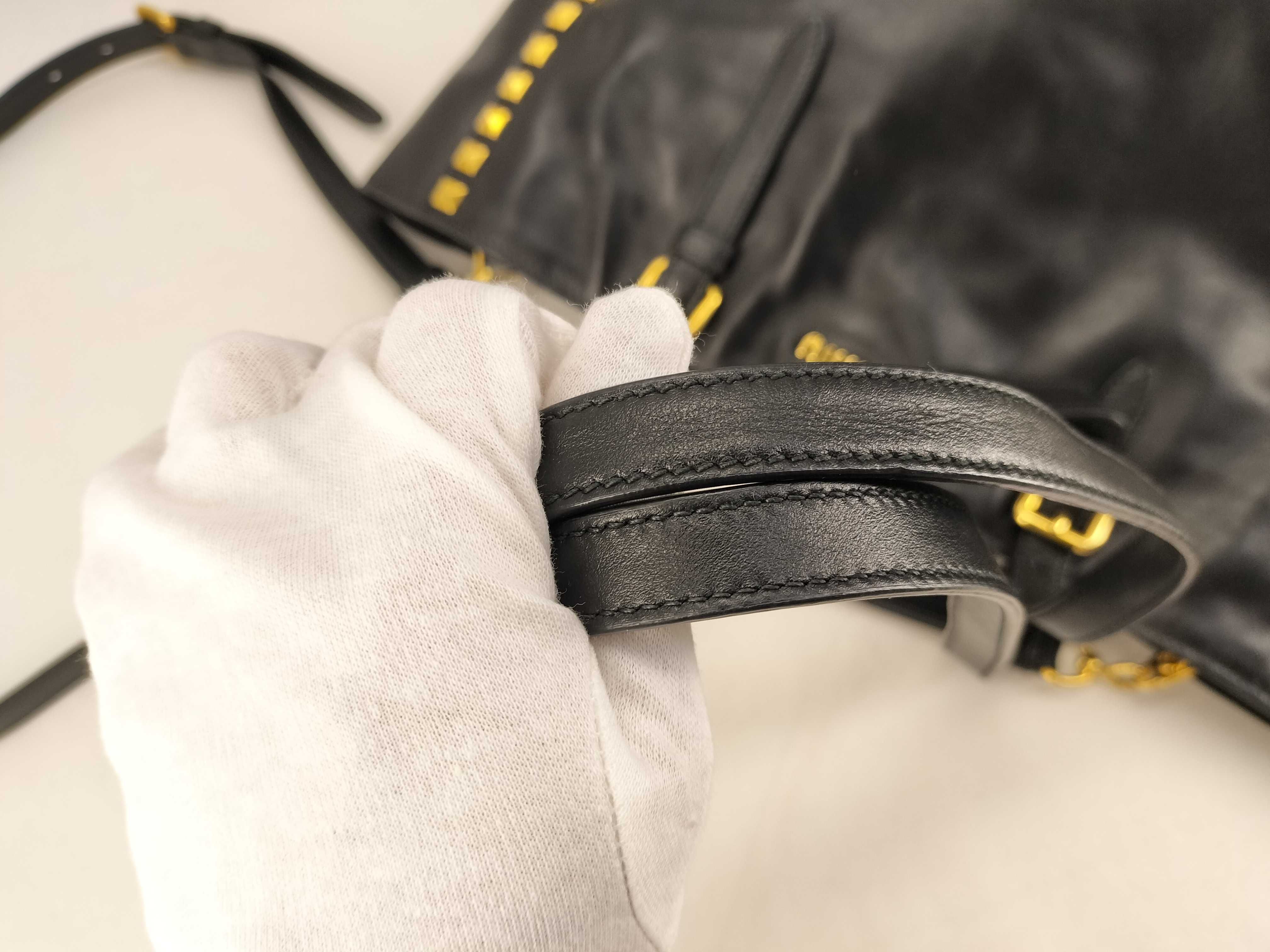 Leather Black Shoulder Tote Studded Tote Bag — view 4