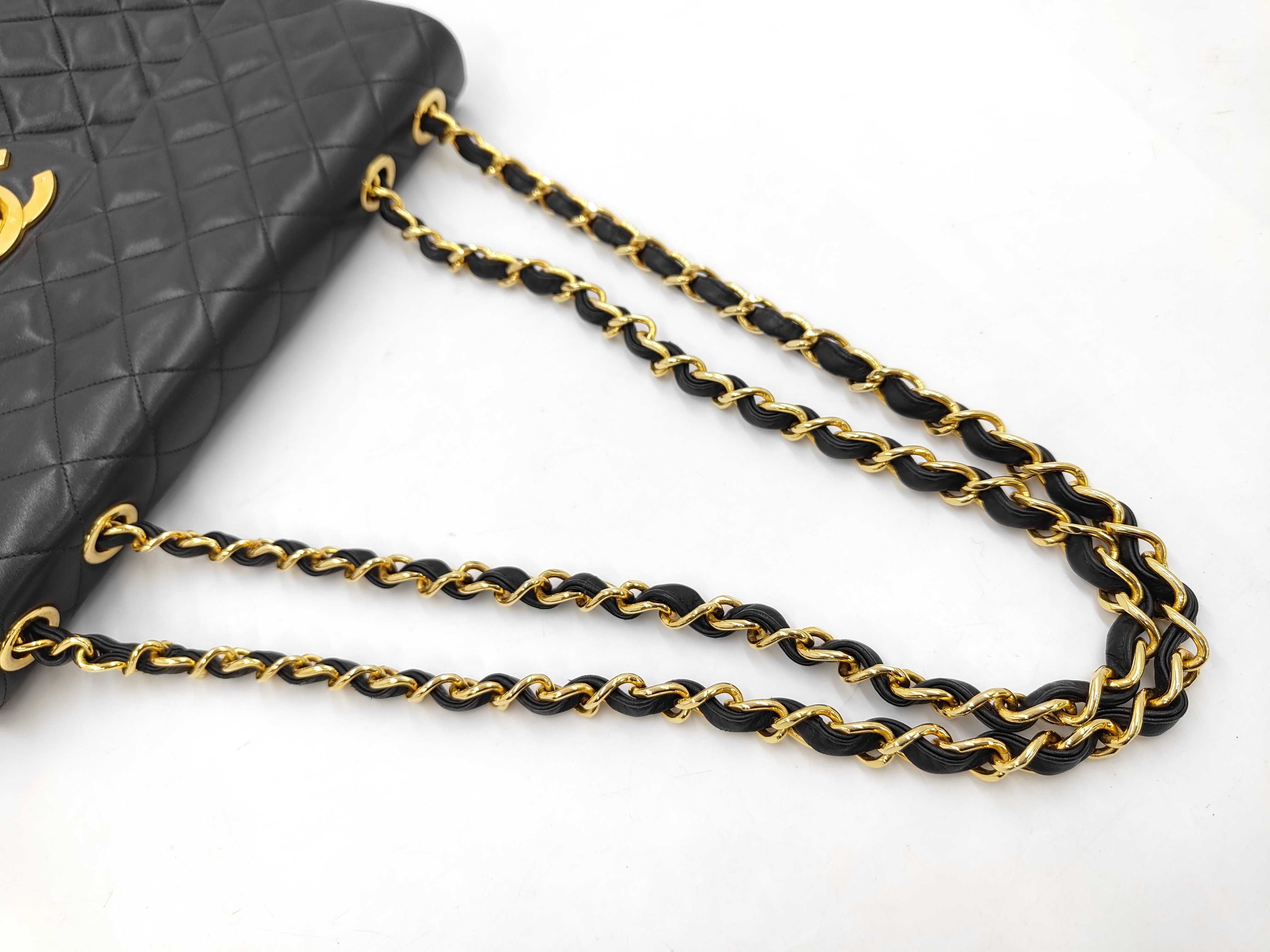 Large Matelassé 34 Maxi Lambskin Single Flap Double Chain Bag, Black with Gold Hardware, 3677255 A01094 Shoulder Bag — view 3