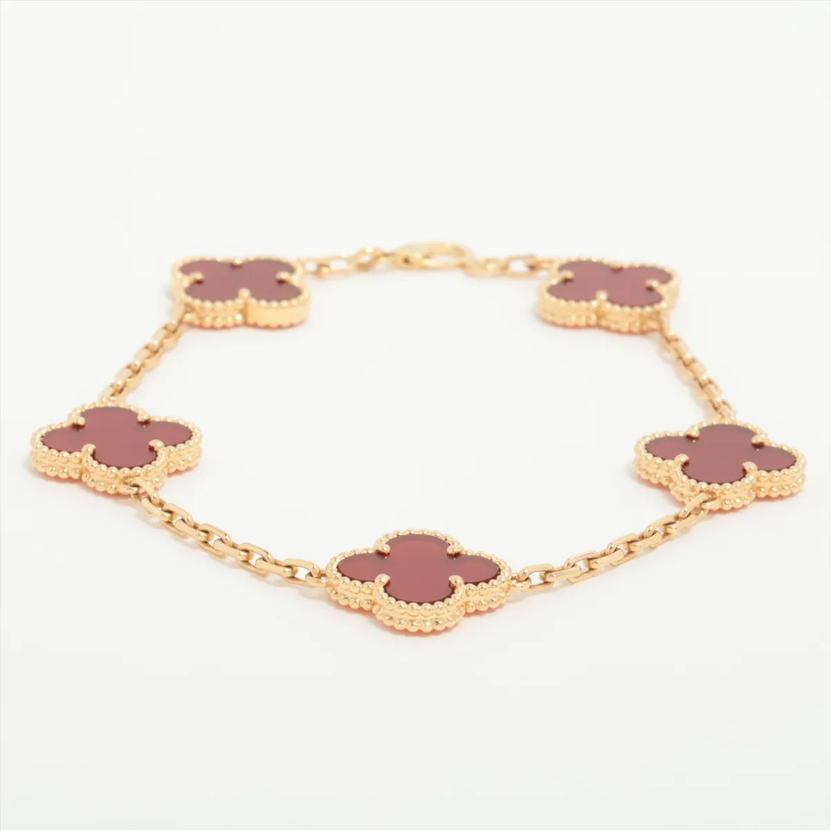 Vintage Alhambra 5-Piece Carnelian Bracelet, 750 (Yellow Gold), 11.7g, JA004620. Some markings are