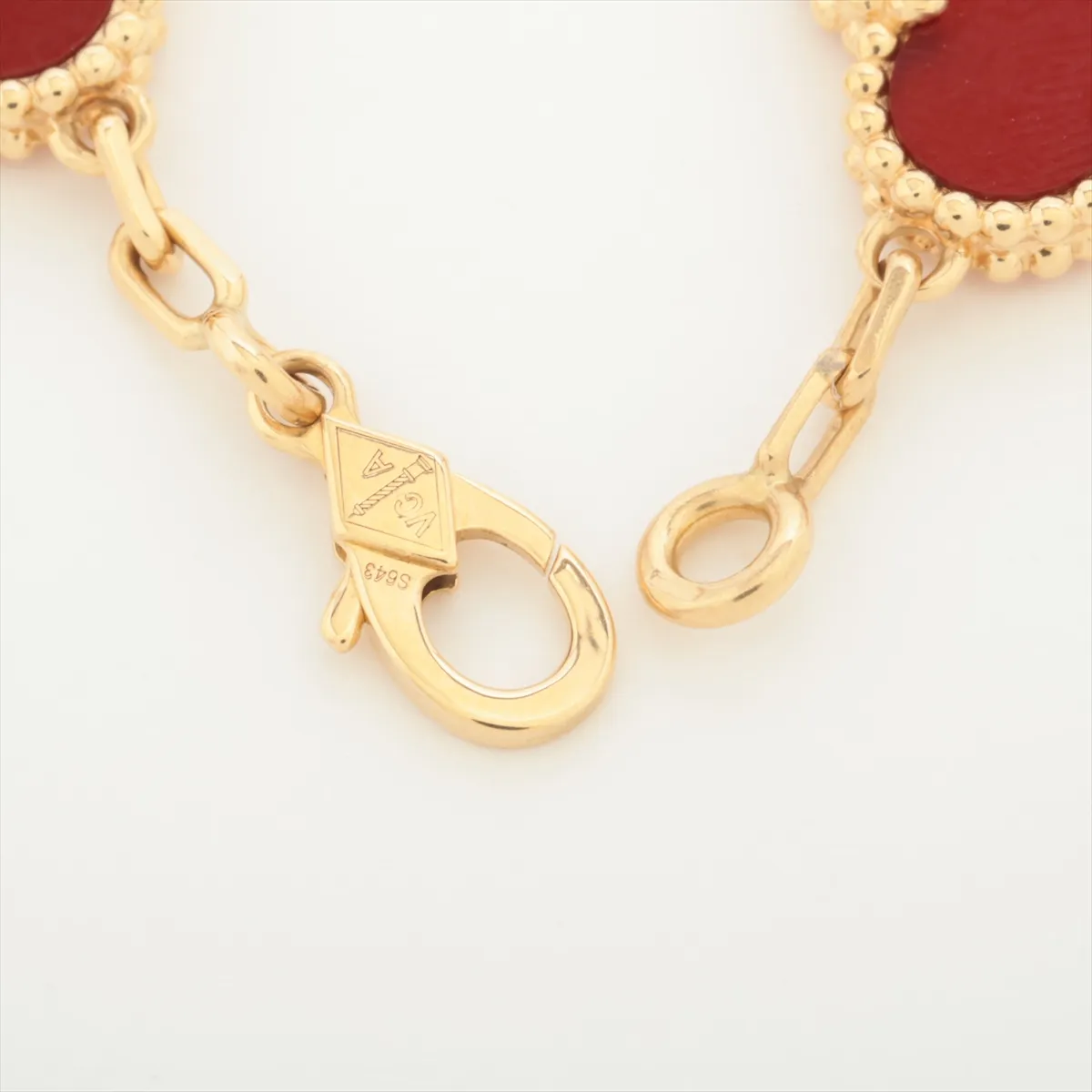 Vintage Alhambra 5-Piece Carnelian Bracelet, 750 (Yellow Gold), 11.7g, JA004620. Some markings are — view 4