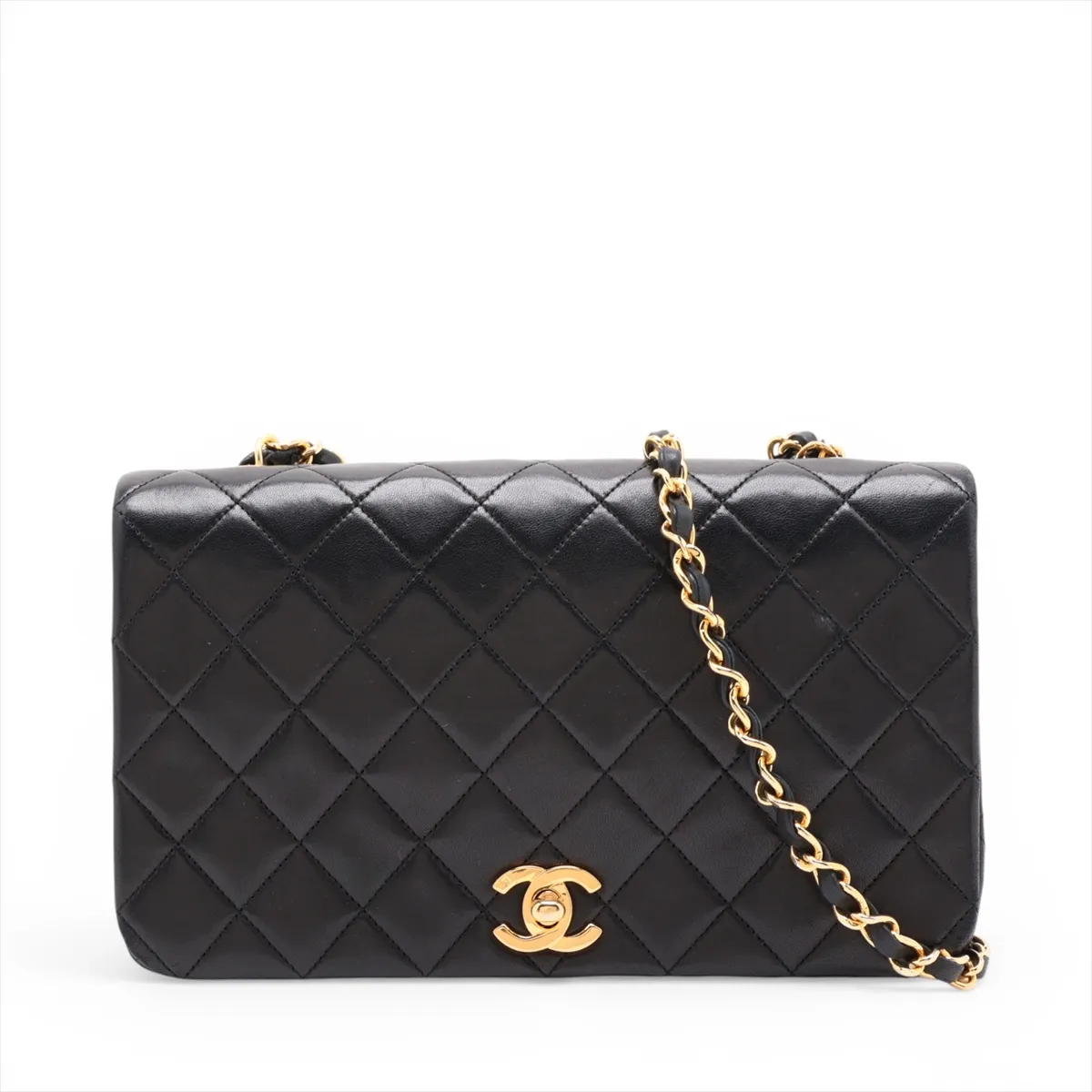Matelassé Lambskin Single Flap Single Chain Bag, Black with Gold Hardware, Item No. 1704382 (Serial No. 1)
