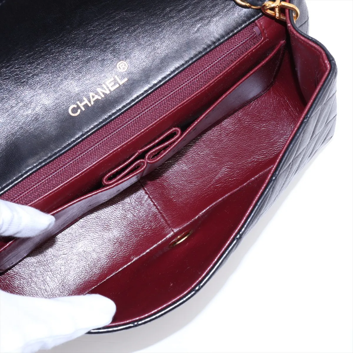 Matelassé Lambskin Single Flap Single Chain Bag, Black with Gold Hardware, Item No. 1704382 (Serial No. 1) — view 6