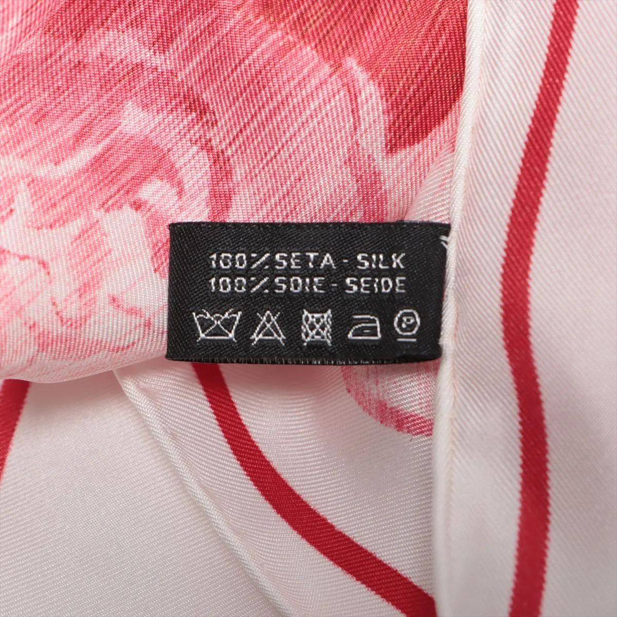 Coco Mark Camellia 15P Scarf, Silk, Red. Shows signs of wear, — view 7