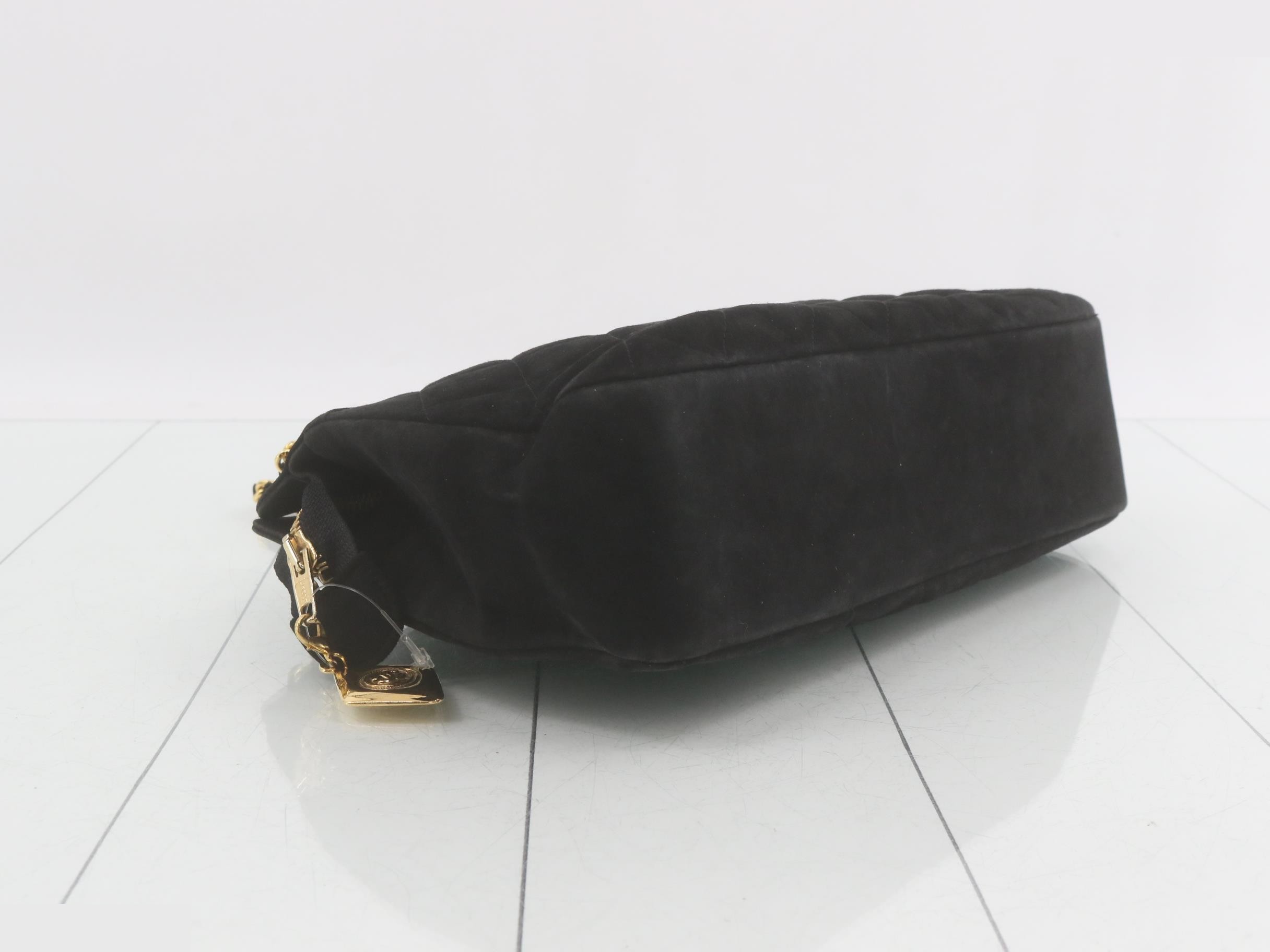 Matelassé chain shoulder bag, suede, gold hardware, black. — view 5