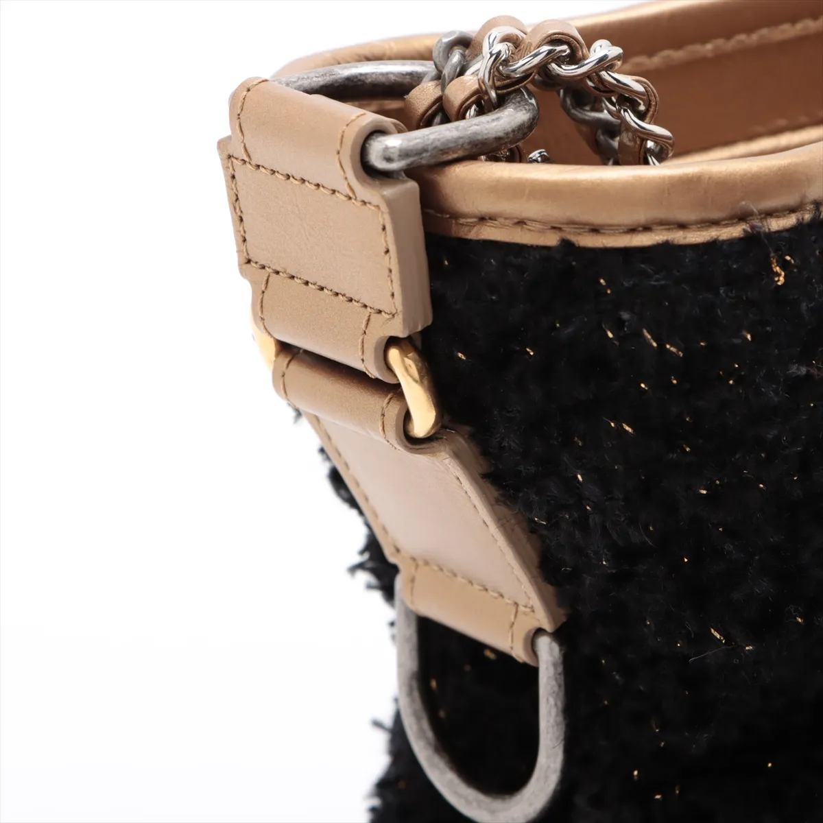 Gabriel de Chanel Leather x Tweed Chain Shoulder Bag Gold x Black Gold x Silver Hardware No. 24 — view 12