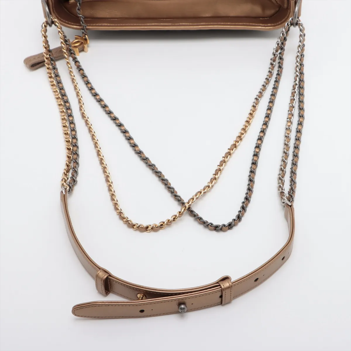 Gabriel de Chanel Leather x Tweed Chain Shoulder Bag Gold x Black Gold x Silver Hardware No. 24 — view 5