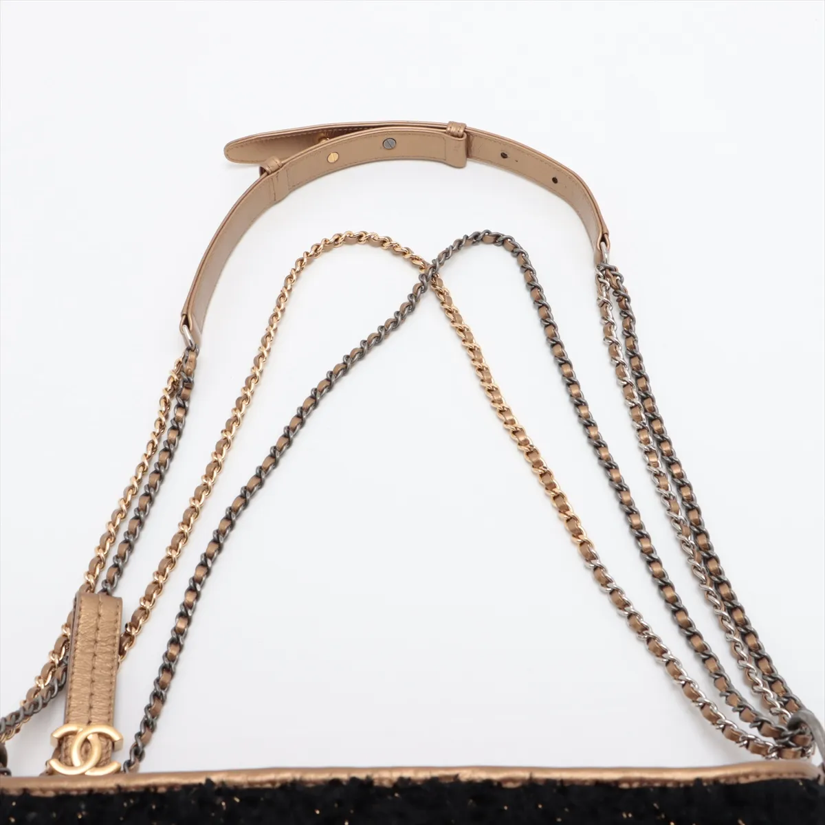 Gabriel de Chanel Leather x Tweed Chain Shoulder Bag Gold x Black Gold x Silver Hardware No. 24 — view 6