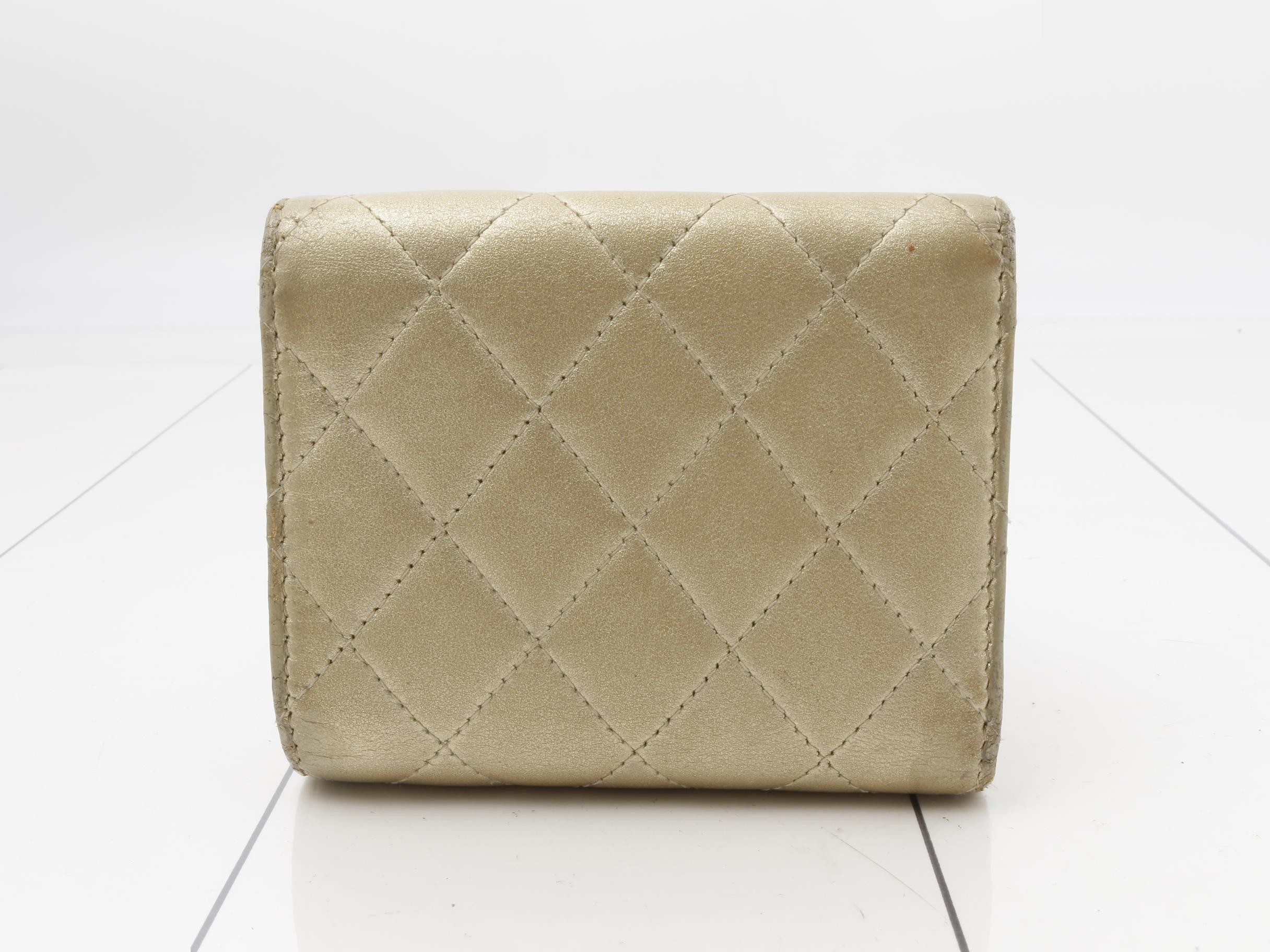 Matelassé Tri-fold Wallet, Gold — view 2