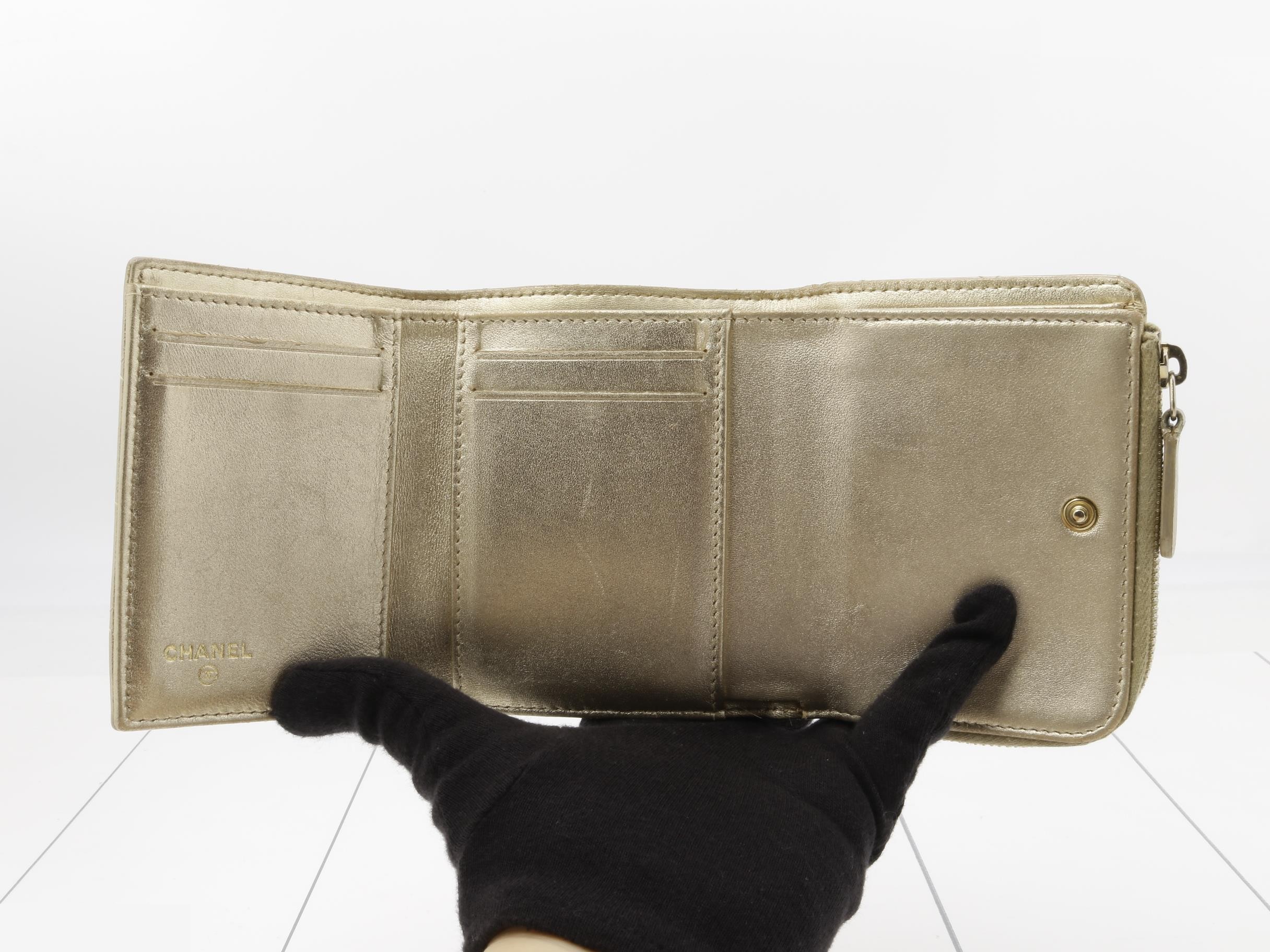 Matelassé Tri-fold Wallet, Gold — view 4
