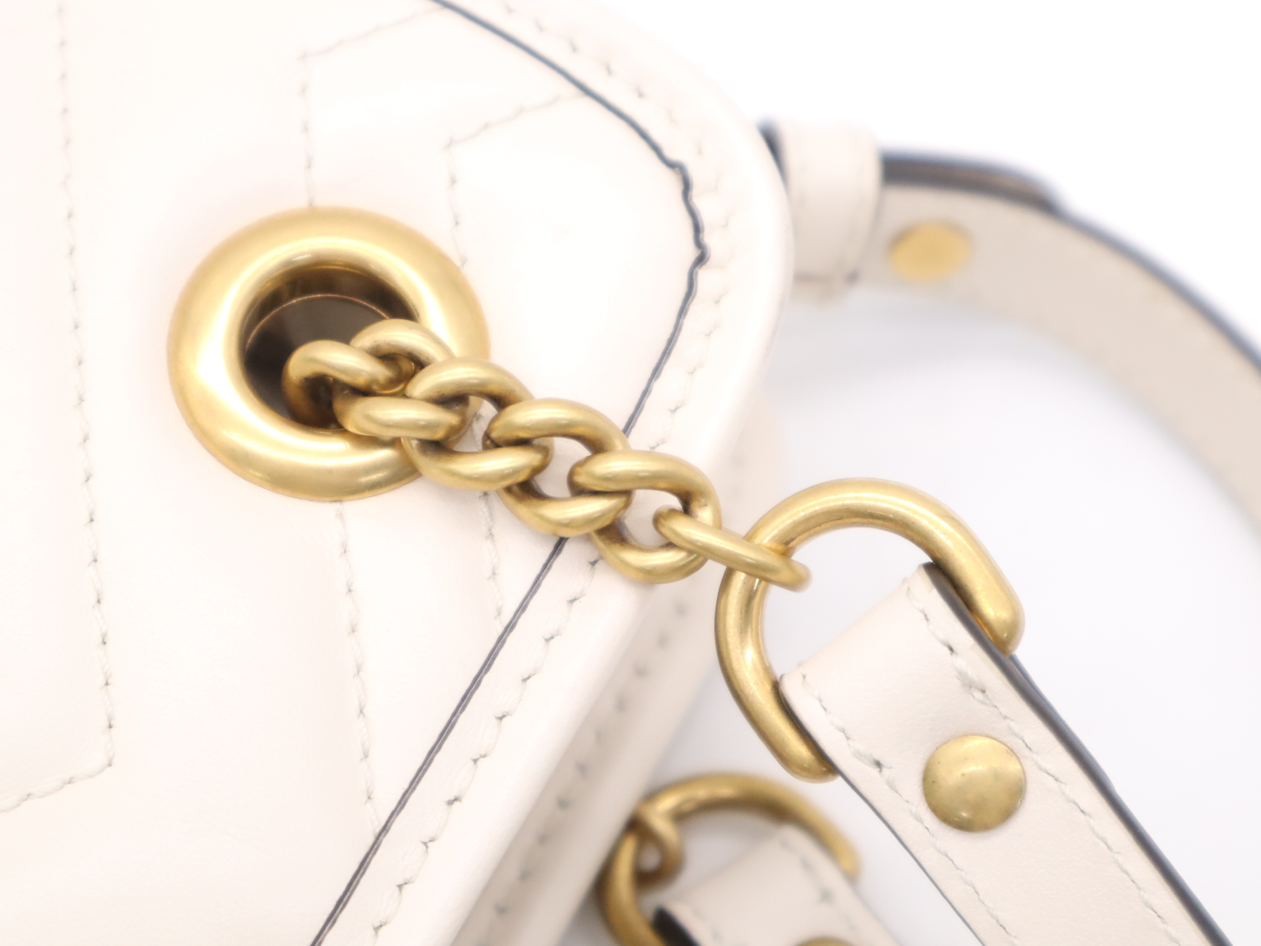 696123 GG Marmont Mini Bag, White, Gold Hardware, with Shoulder Strap, Dust Bag, and Box (Handbag) — view 8