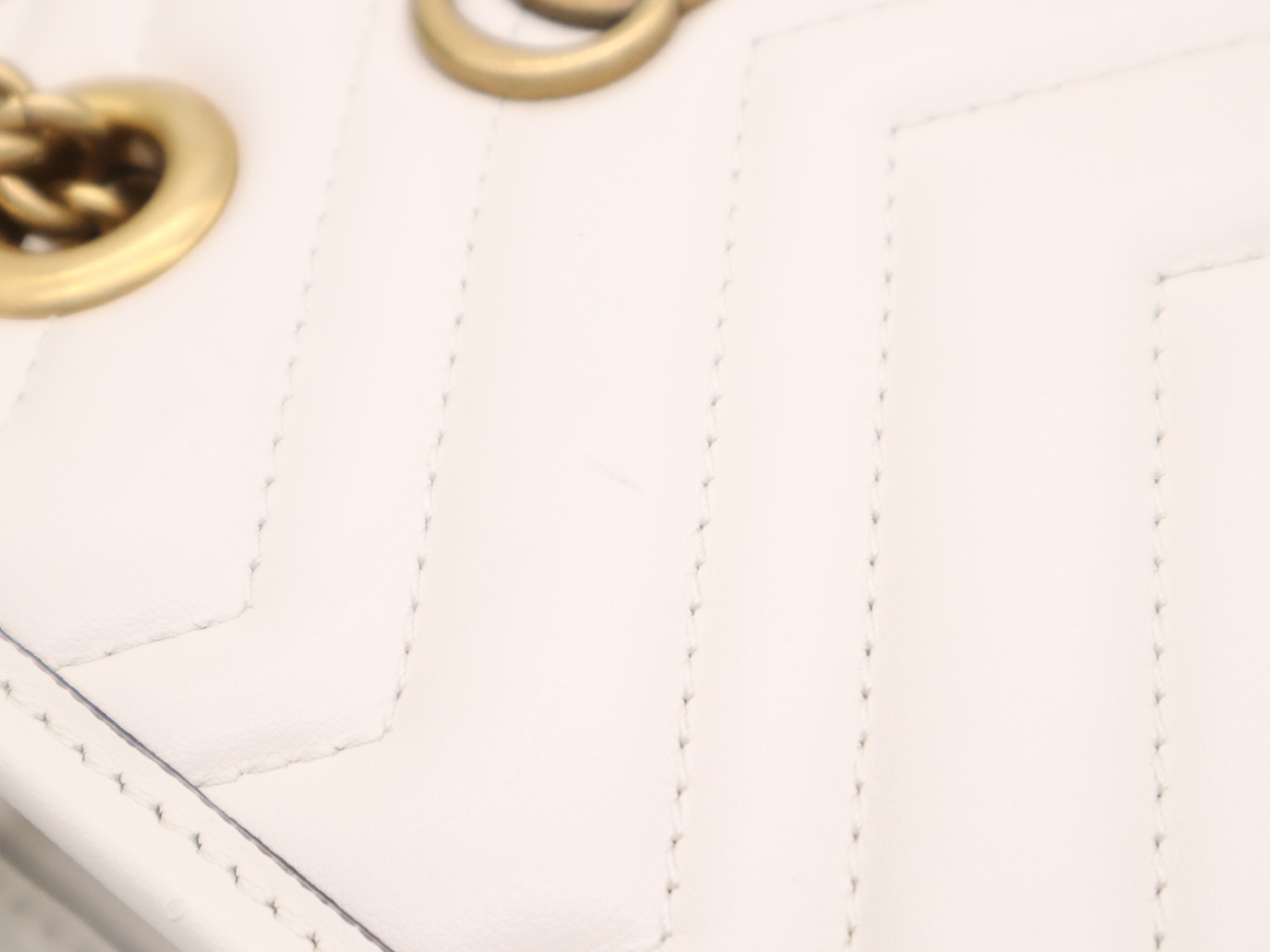 696123 GG Marmont Mini Bag, White, Gold Hardware, with Shoulder Strap, Dust Bag, and Box (Handbag) — view 9