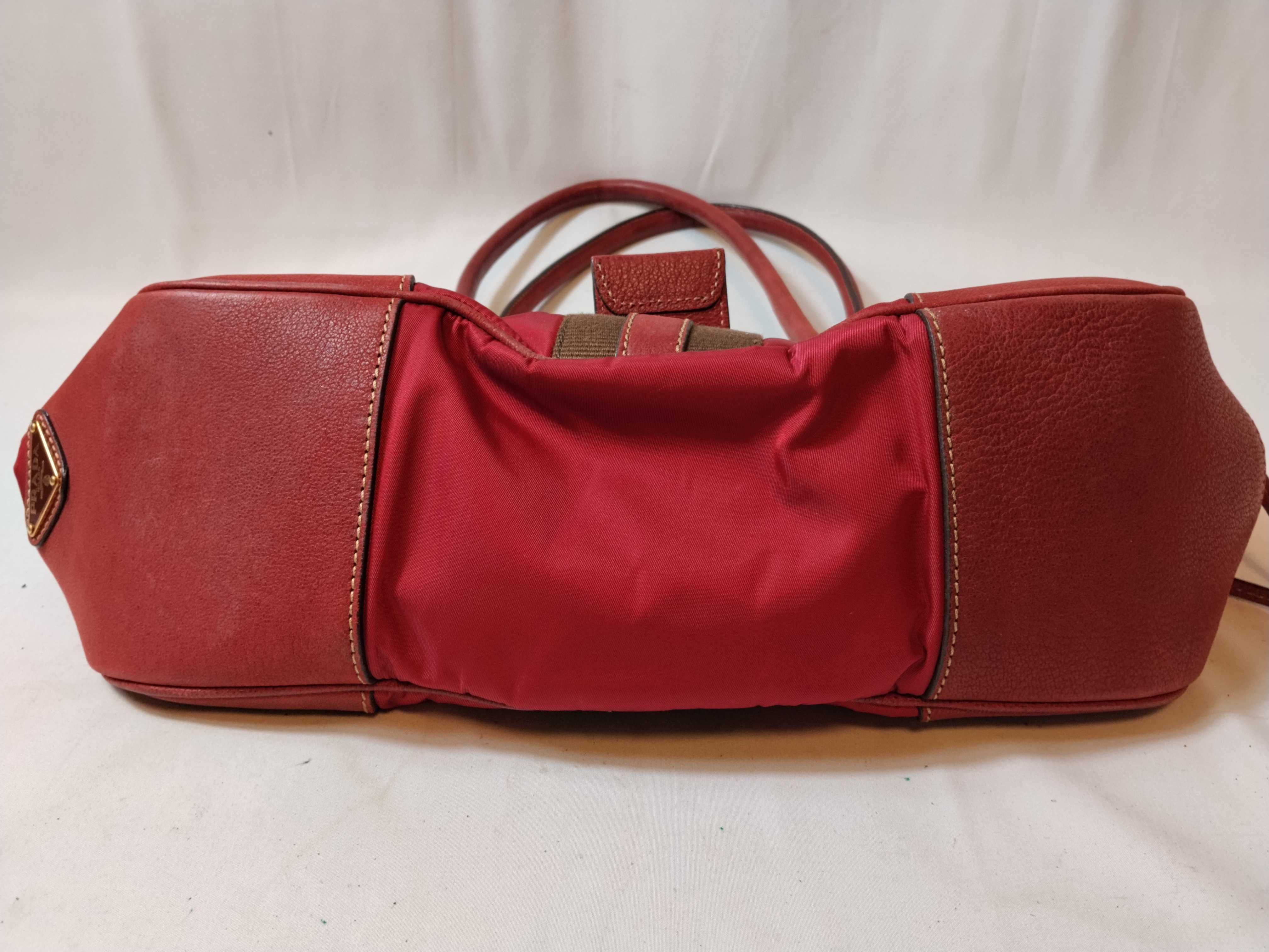 Nylon x Leather Tote Bag (Red) — view 7
