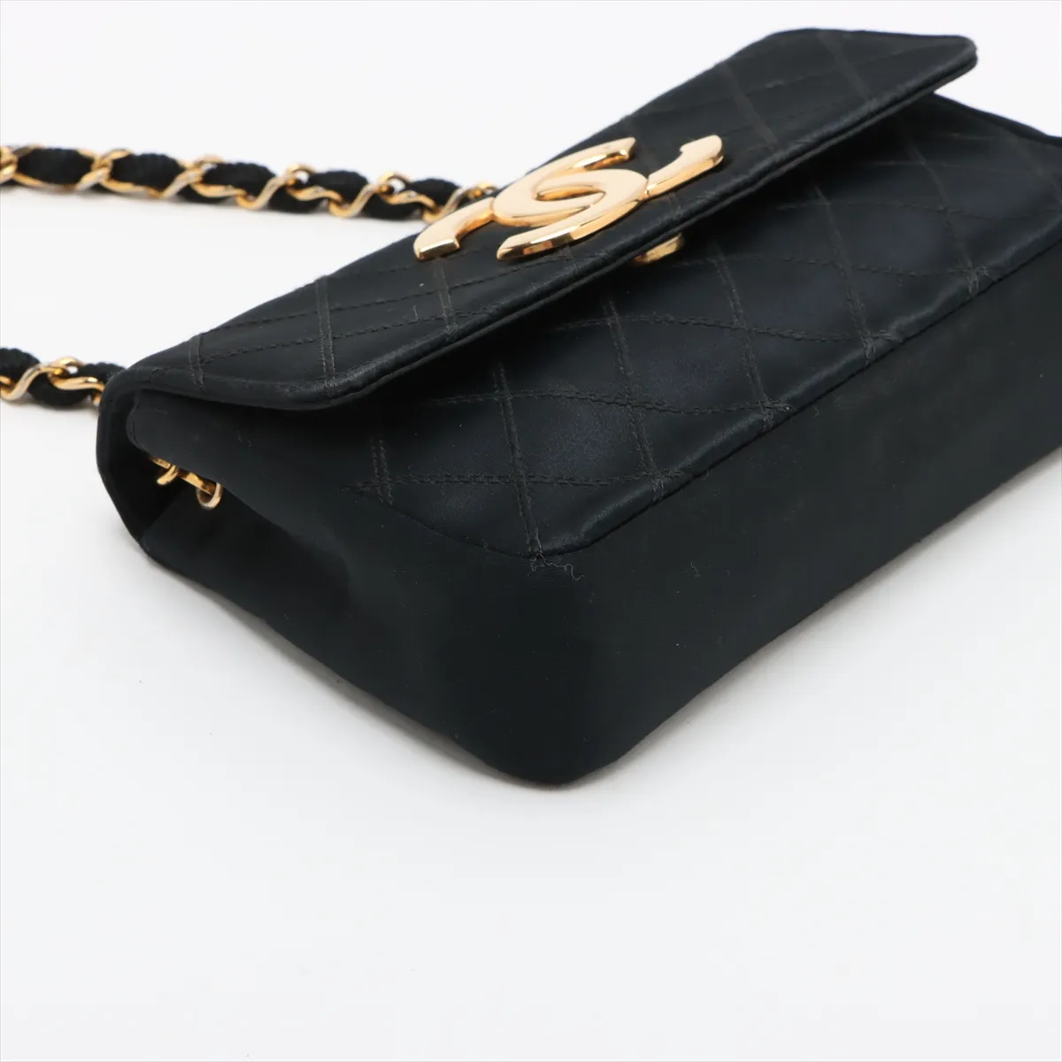 Bicolore Satin Single Flap Single Chain Bag Push Lock Black Gold Hardware 1028673 No. 1 — view 4