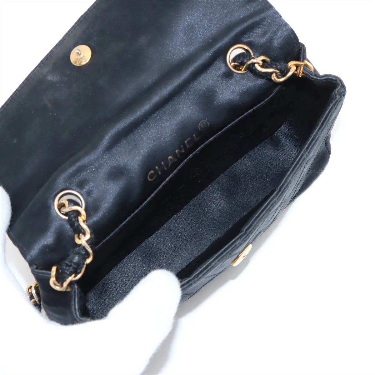 Bicolore Satin Single Flap Single Chain Bag Push Lock Black Gold Hardware 1028673 No. 1 — view 6