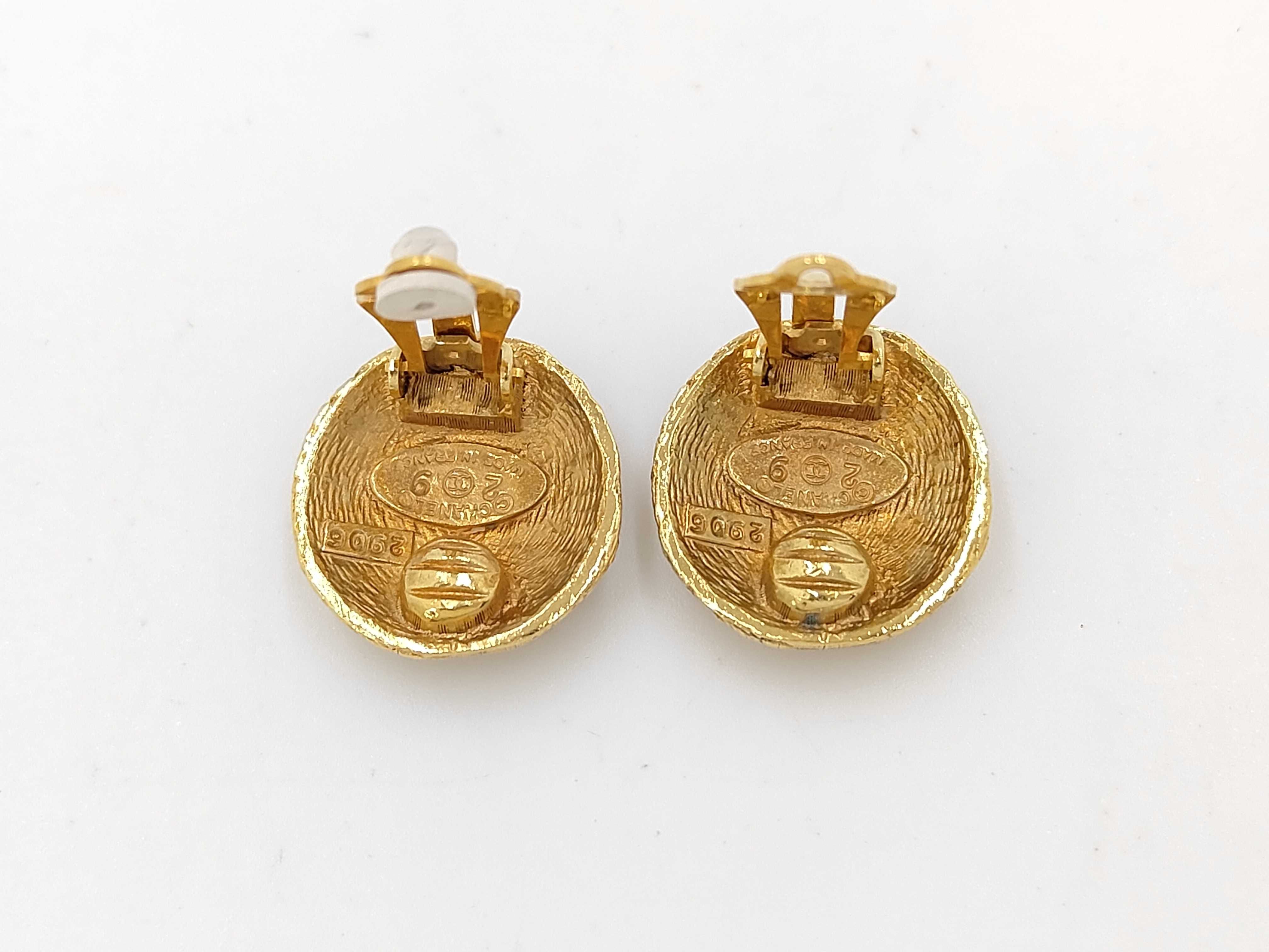Coco Tweed Round Gold Earrings — view 2