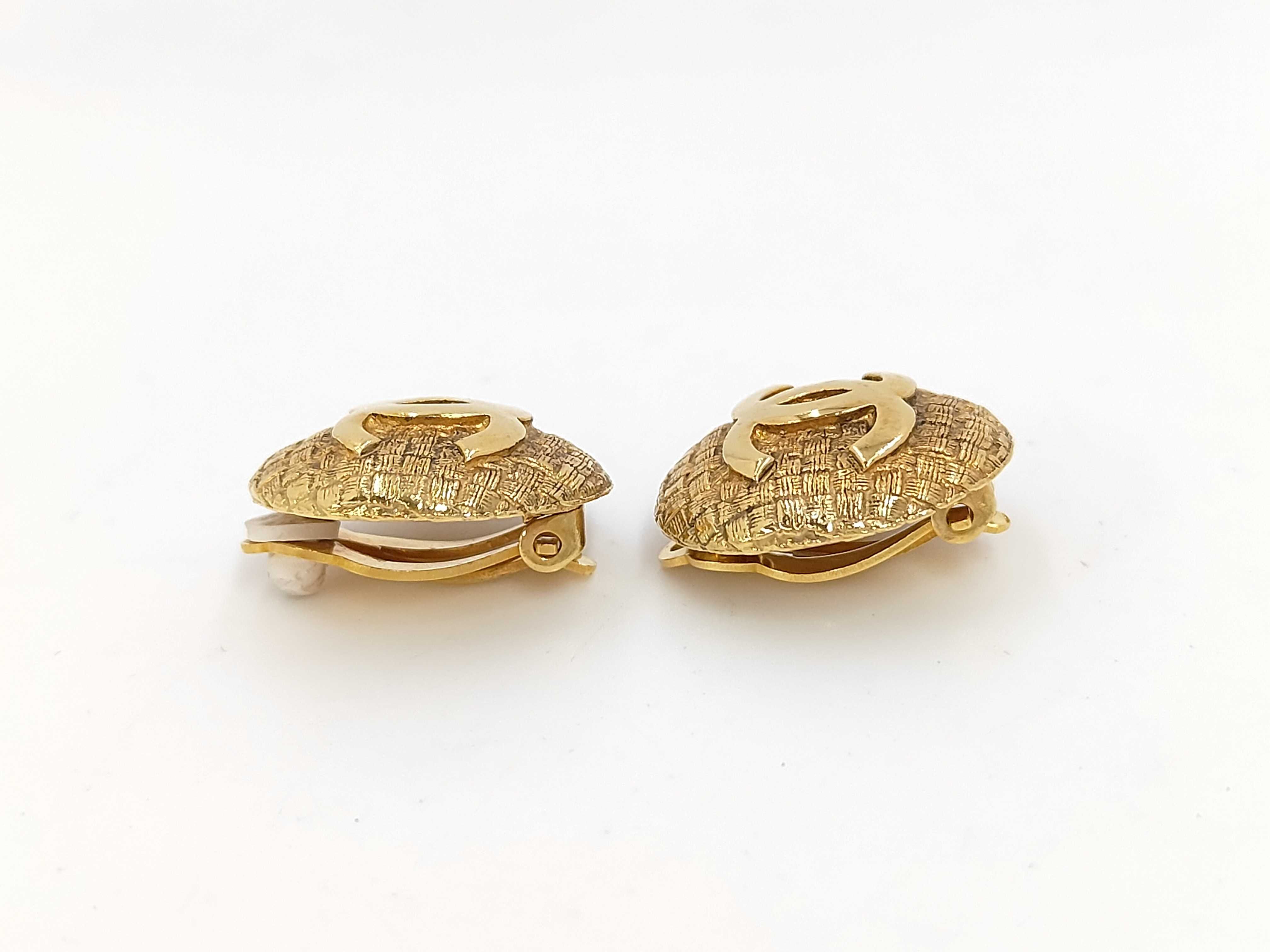 Coco Tweed Round Gold Earrings — view 4