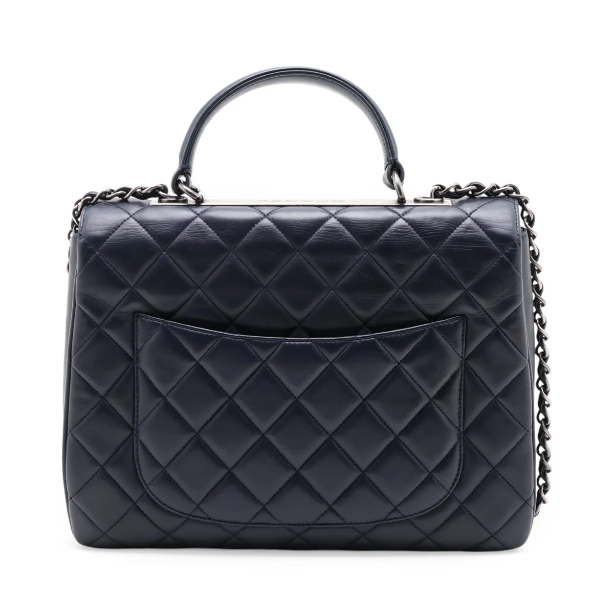 Matelassé Lambskin 2-Way Handbag, Navy, Gunmetal Hardware, Item Number 21391865 (Serial Number 21) — view 2