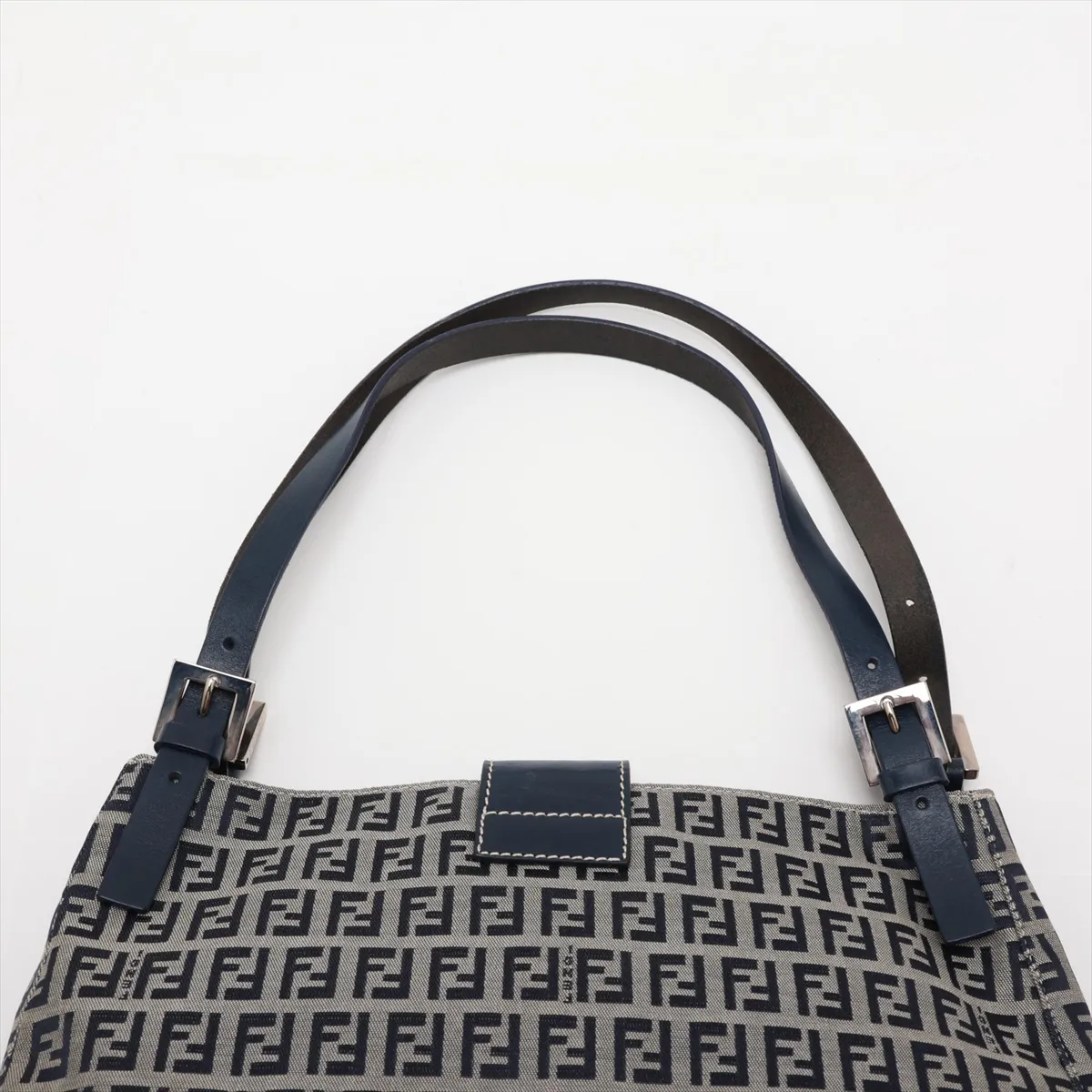 Zucca Canvas x Leather Shoulder Bag, Blue — view 6