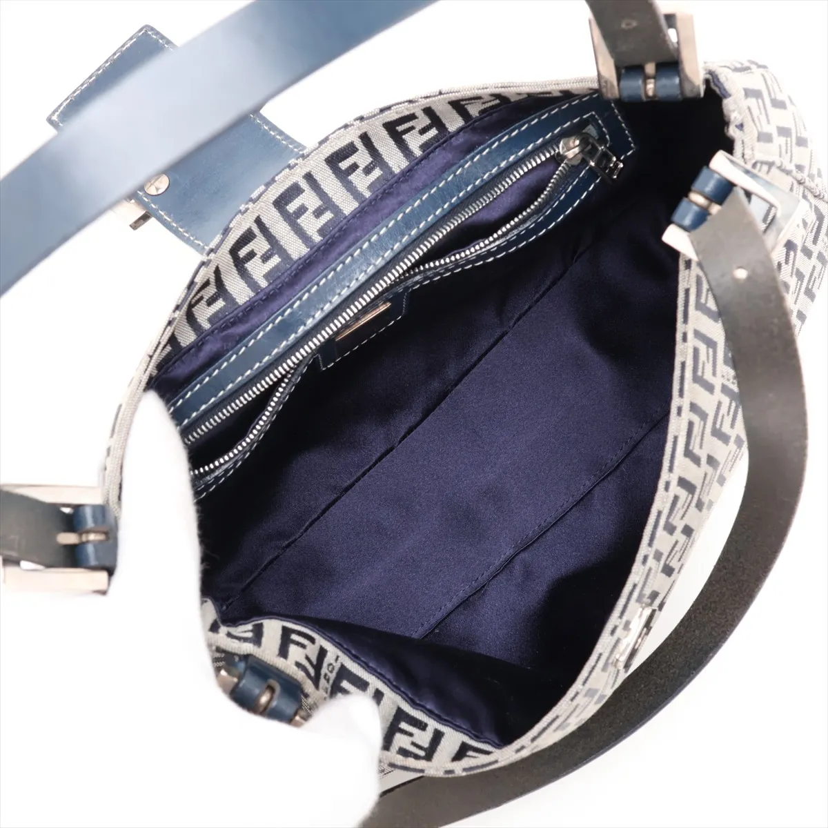 Zucca Canvas x Leather Shoulder Bag, Blue — view 7